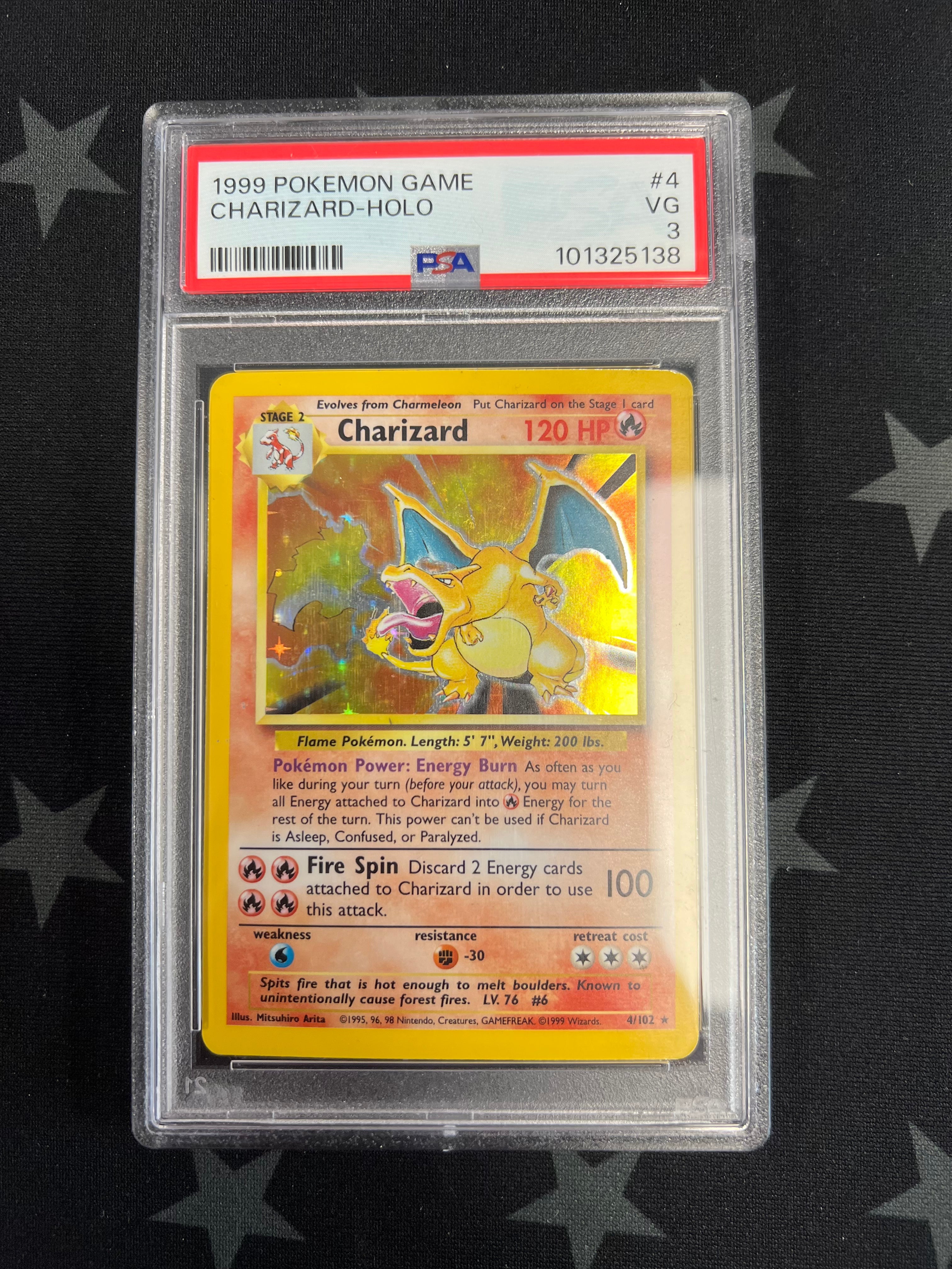 1999 Pokemon Charizard Holo 4/102 PSA VG 3 - Rare Vintage Trading Card for Collectors & Battles - Perfect for Gaming Tournaments, Display Cases & Investment Portfolios
