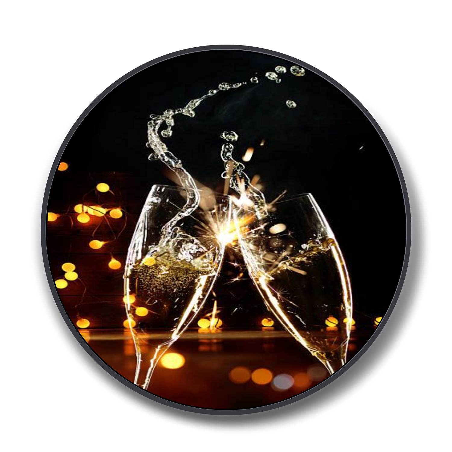 Champagne Glasses Wall Art - Round Framed Canvas Painting with Black Frame (24 Inch Diameter) - Ready to Hang Home Decor for Living Room, Bedroom, Dining Room | Perfect for Wedding Gifts, Housewarming & Party Decorations