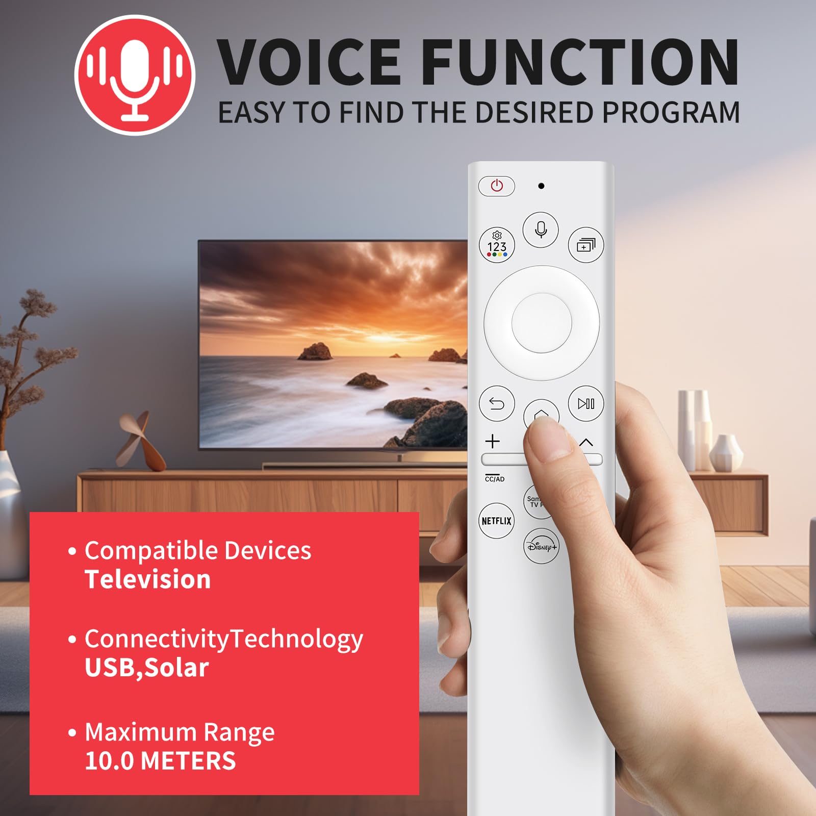 Samsung TV Remote Control Replacement BN59-01391A - Solar Voice Remote Compatible with Samsung Smart TVs 2021-2023 Neo QLED, The Frame & Crystal 4K 8K UHD Series (White) - Perfect for Home Entertainment & Smart TV Control