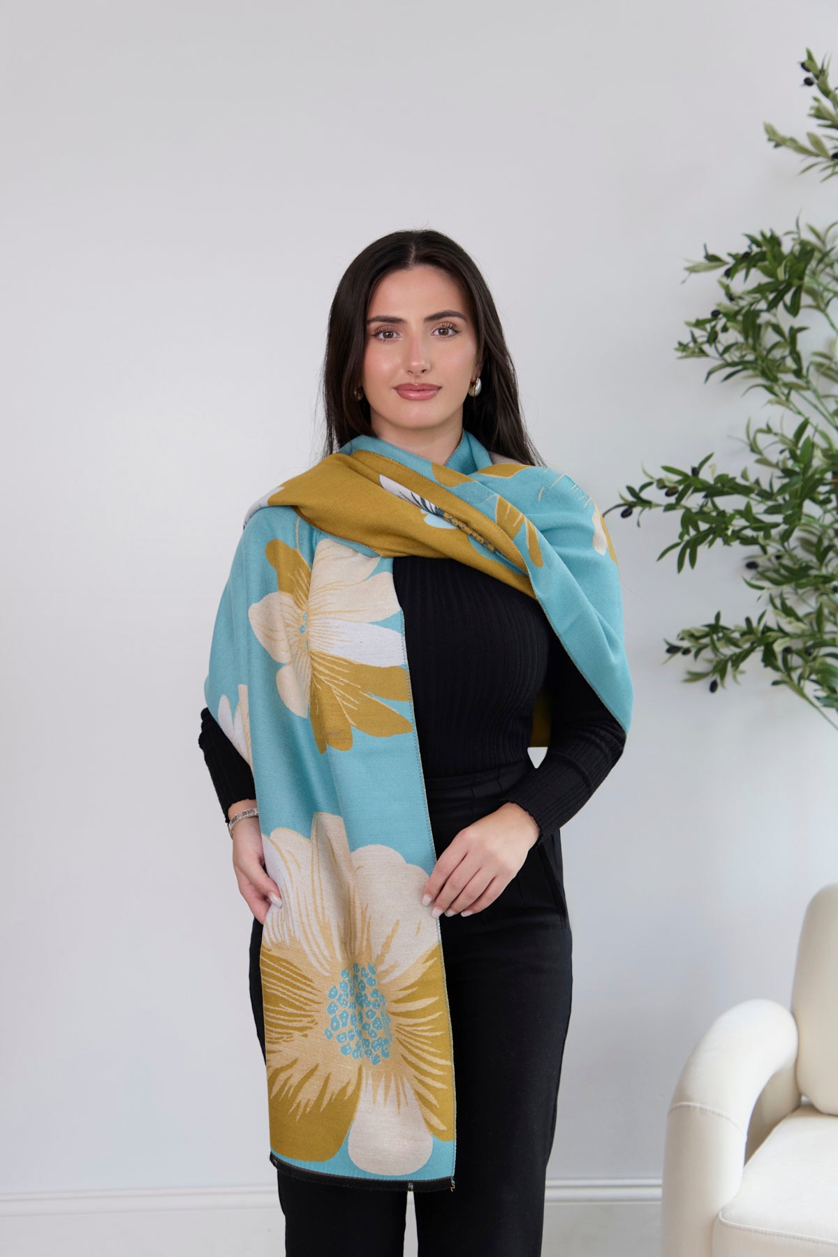 Fresh Floral Reversible Scarf - Lightweight Fashion Accessory for Women - Perfect for Spring Outfits, Office Wear & Special Occasions