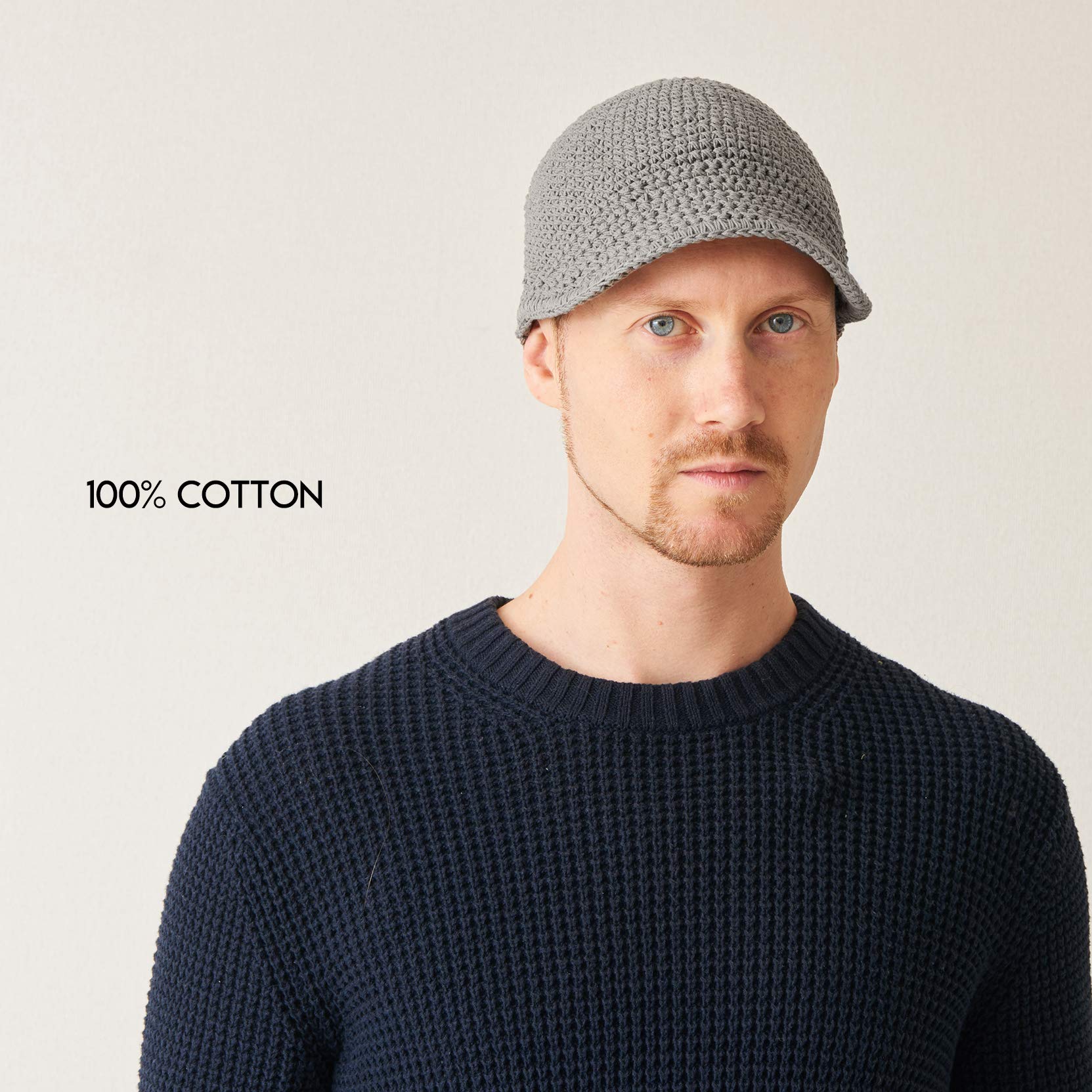 CHARM Men's Kufi Beanie Hat - Cotton Brimmed Skull Cap with Bill | Chemo Hat for Men | Perfect for Winter, Religious Wear & Cancer Patients