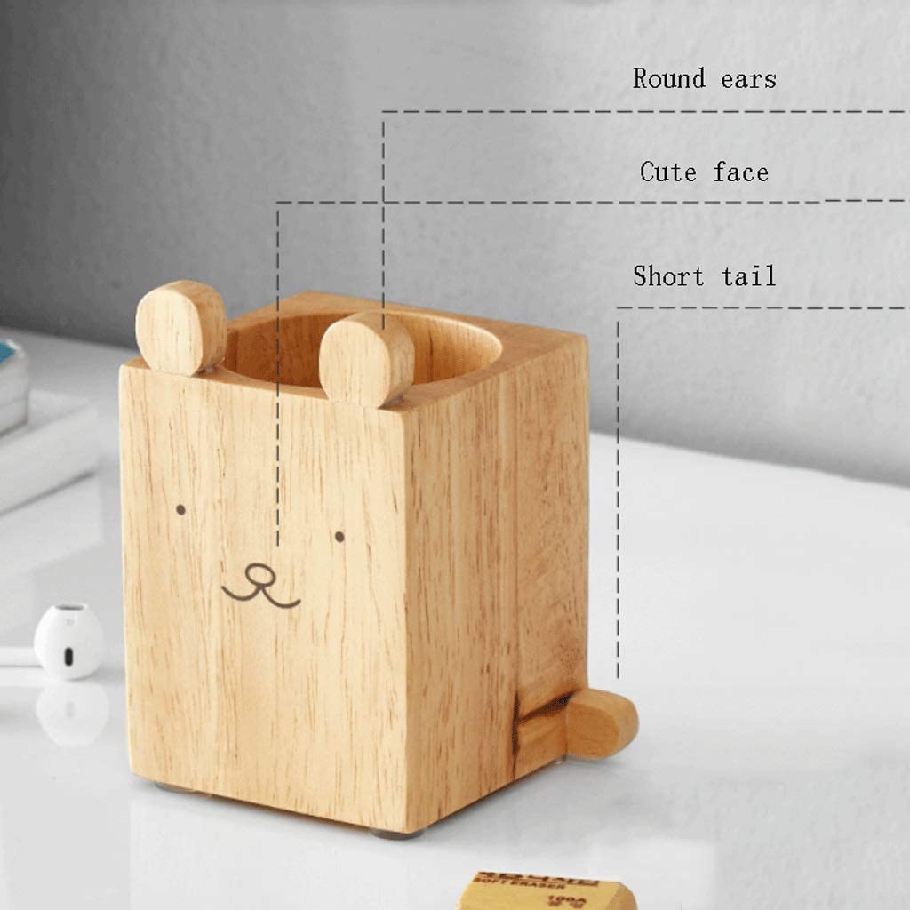 Wooden Desk Pencil Pen Holder - Creative Multifunctional Stationery Organizer, Square Makeup Brush Storage Box for Office & Home Use (Style B) - Perfect for Work Desks, Study Tables, and Vanity Organizers