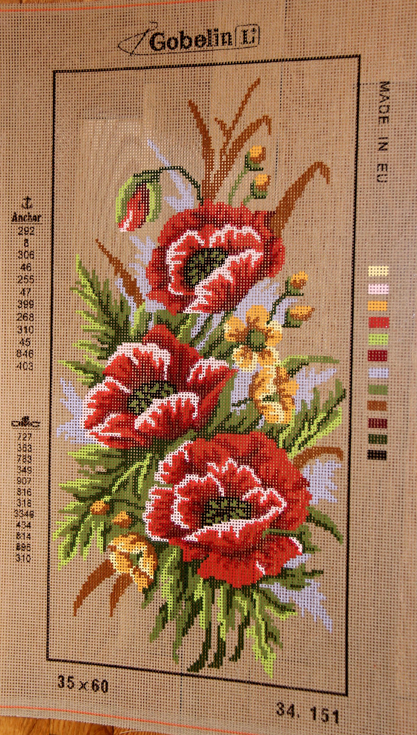 Three Red Poppies Needlepoint Canvas Kit - Hand Embroidery Cross Stitch Supplies for DIY Home Decor, Wall Art, and Craft Projects