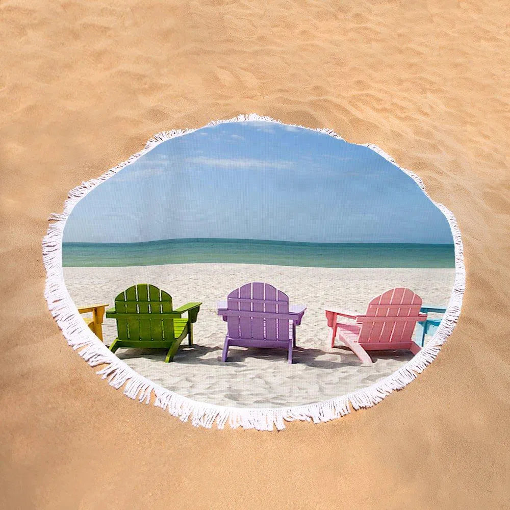 Beachy Dream Round Beach Towel - Soft & Absorbent Sand-Free Quick Dry Towel for Pool, Beach, Picnics & Outdoor Activities