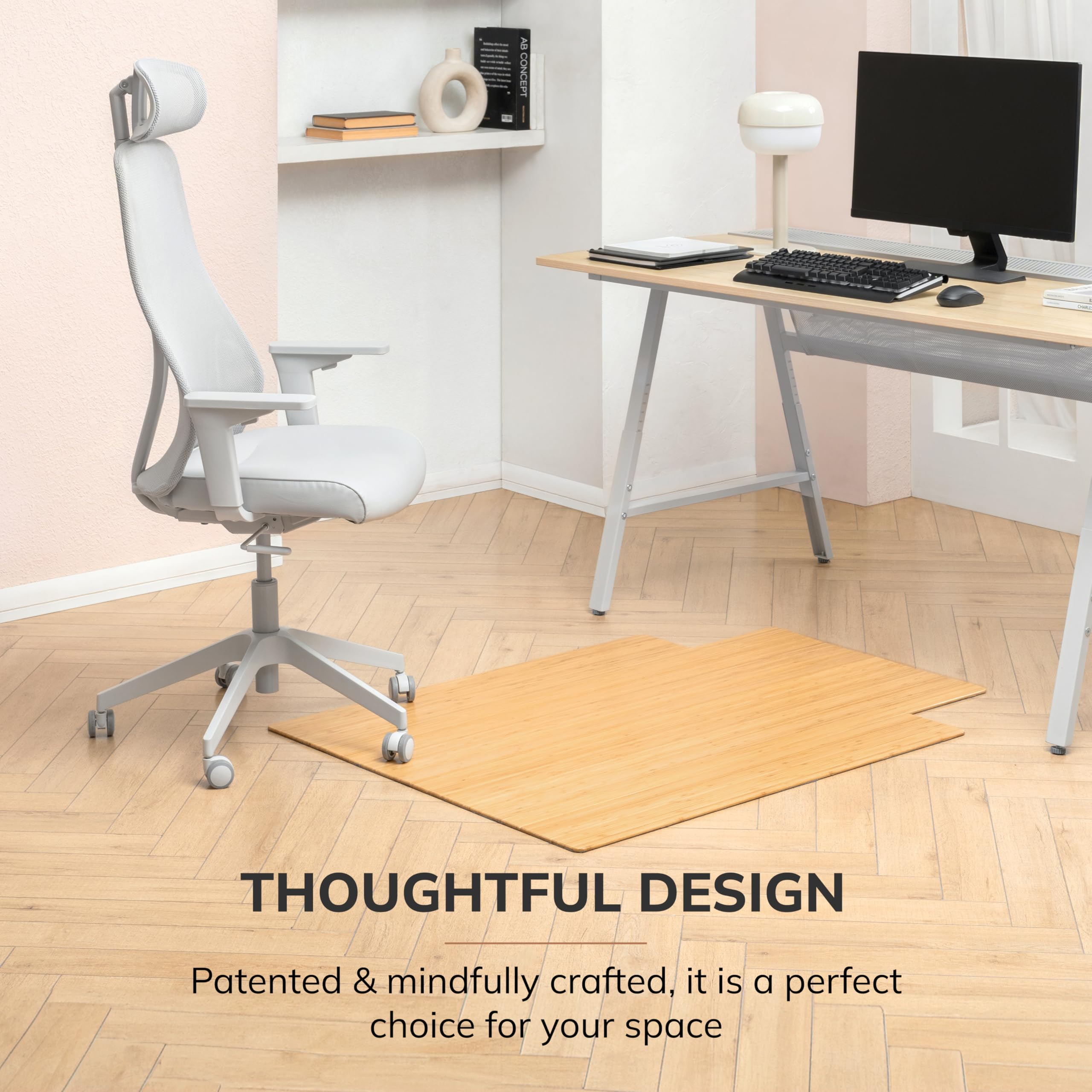 Premium Bamboo Chair Mat - 5mm Thick, Heavy Duty & Anti-Slip for Hardwood Floors - Office & Home Floor Protector - Ideal for Workspaces, Gaming Setups, and Home Offices