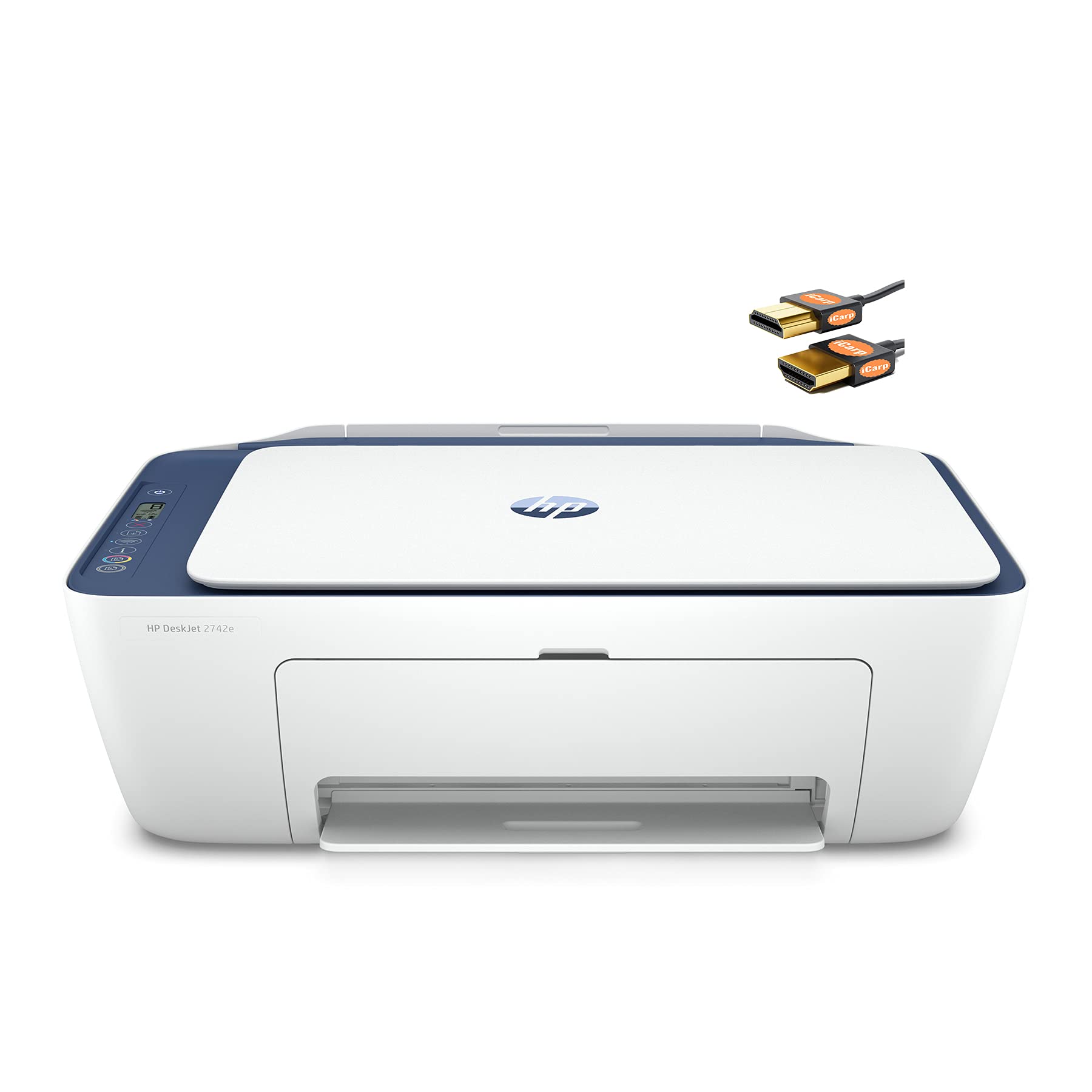 HP DeskJet 2742e Wireless All-in-One Color Inkjet Printer - Print, Copy, Scan - Mobile & USB Printing - 7 PPM, 4800x1200 DPI - Home Office & Student Use - Includes HDMI Cable (Blue)