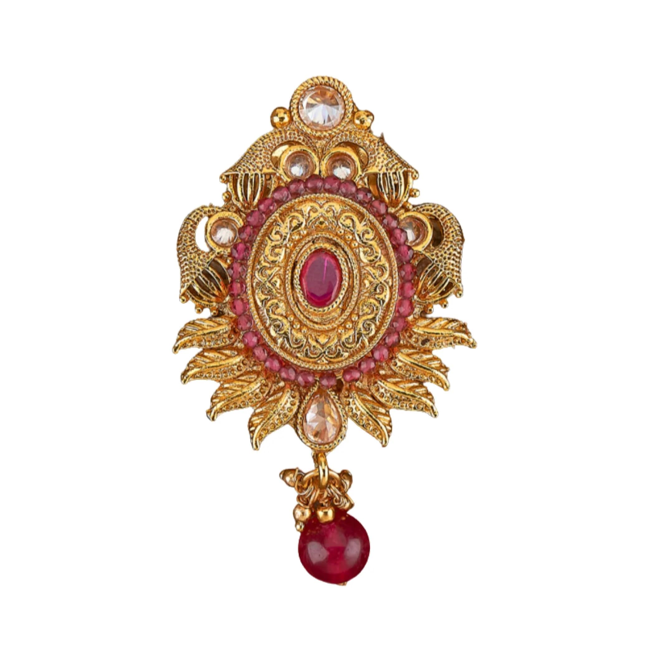 LoveNspire Golden Sari Brooch - Indian Saree & Lehenga Safety Pin Jewelry - Gold Tone Kundan Bridal Accessory - Bollywood Style Wedding Jewelry - Perfect Gift for Her, Mother's Day & Special Occasions - Ideal for Bridal Wear, Festivals & Cultural Events