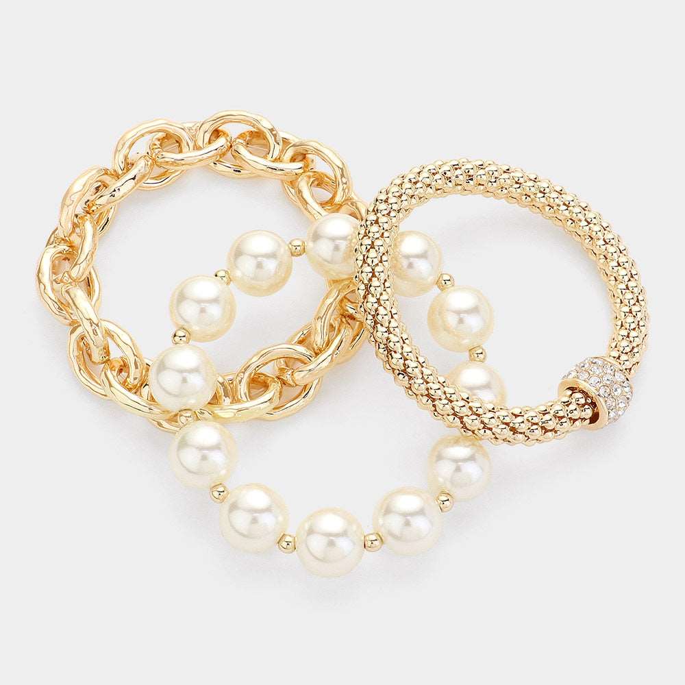 Gold Ball Metal Chain Stretch Layered Bracelets for Women - Adjustable Stackable Boho Jewelry Set - Perfect for Casual Wear, Parties & Gifts