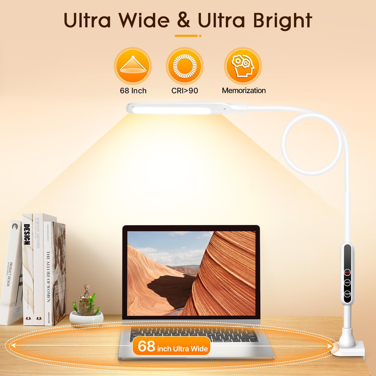 Syrinx LED Desk Lamp with Clamp - Adjustable Gooseneck Eye-Caring Light for Home Office, Study & Nail Art - 5 Color Modes & Remote Control, 12W Energy Saving Table Lamp - Perfect for Reading, Working & Crafting