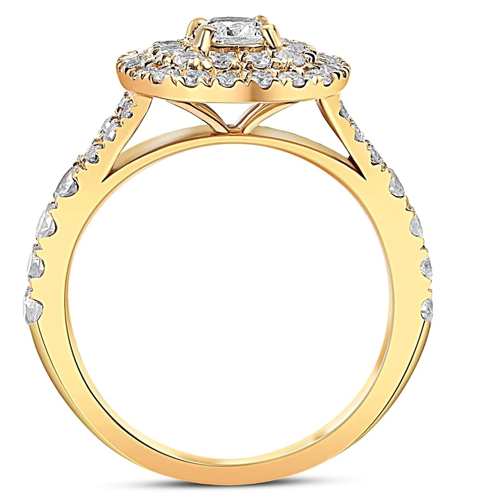 1 Carat Total Weight (CTW) Diamond Cushion Halo Engagement Ring in 14K Yellow Gold - Perfect for Proposals, Weddings & Anniversary Gifts