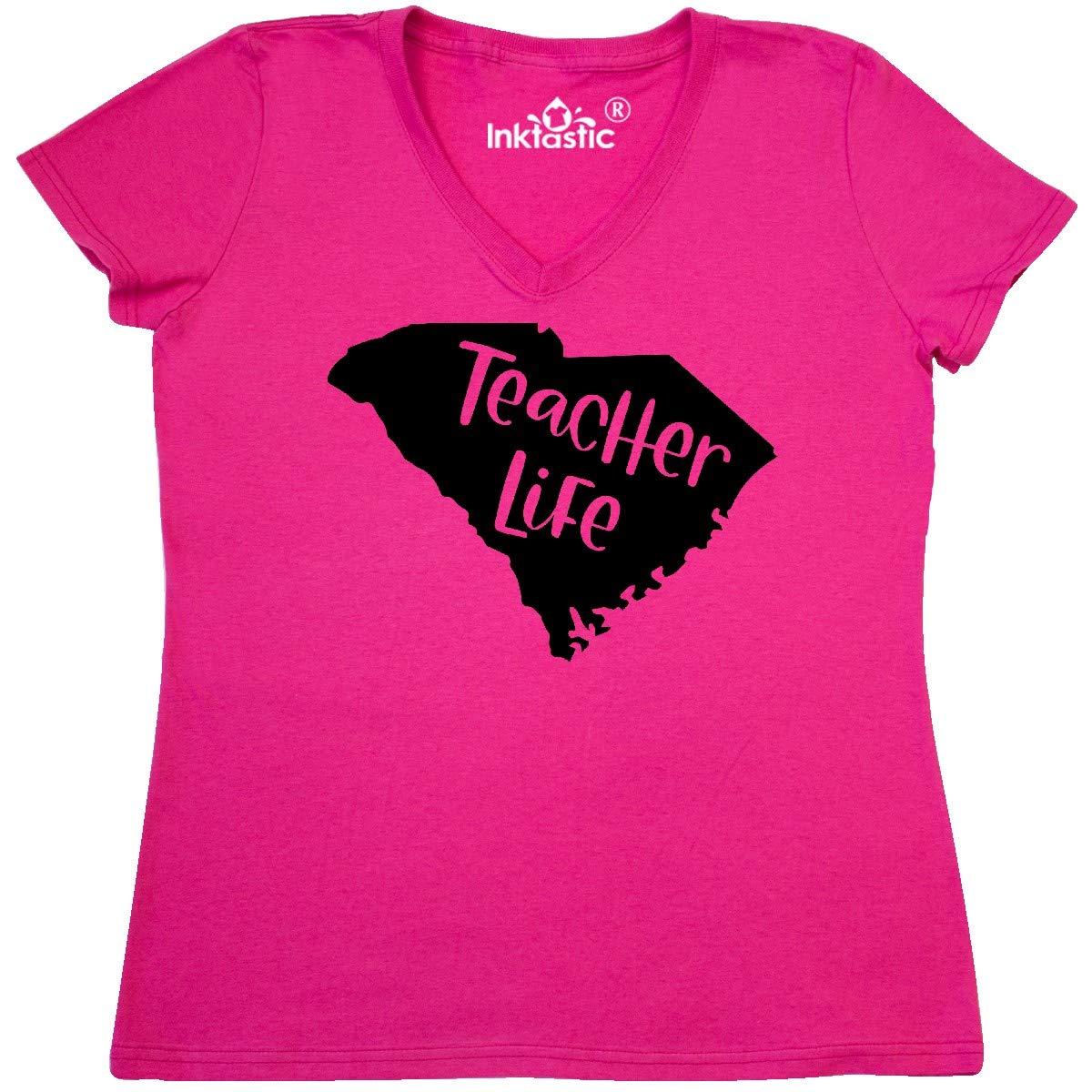 Inktastic South Carolina Teacher Life Women's V-Neck T-Shirt - Comfortable Casual Tee for Educators, School Spirit, Gifts & Everyday Wear