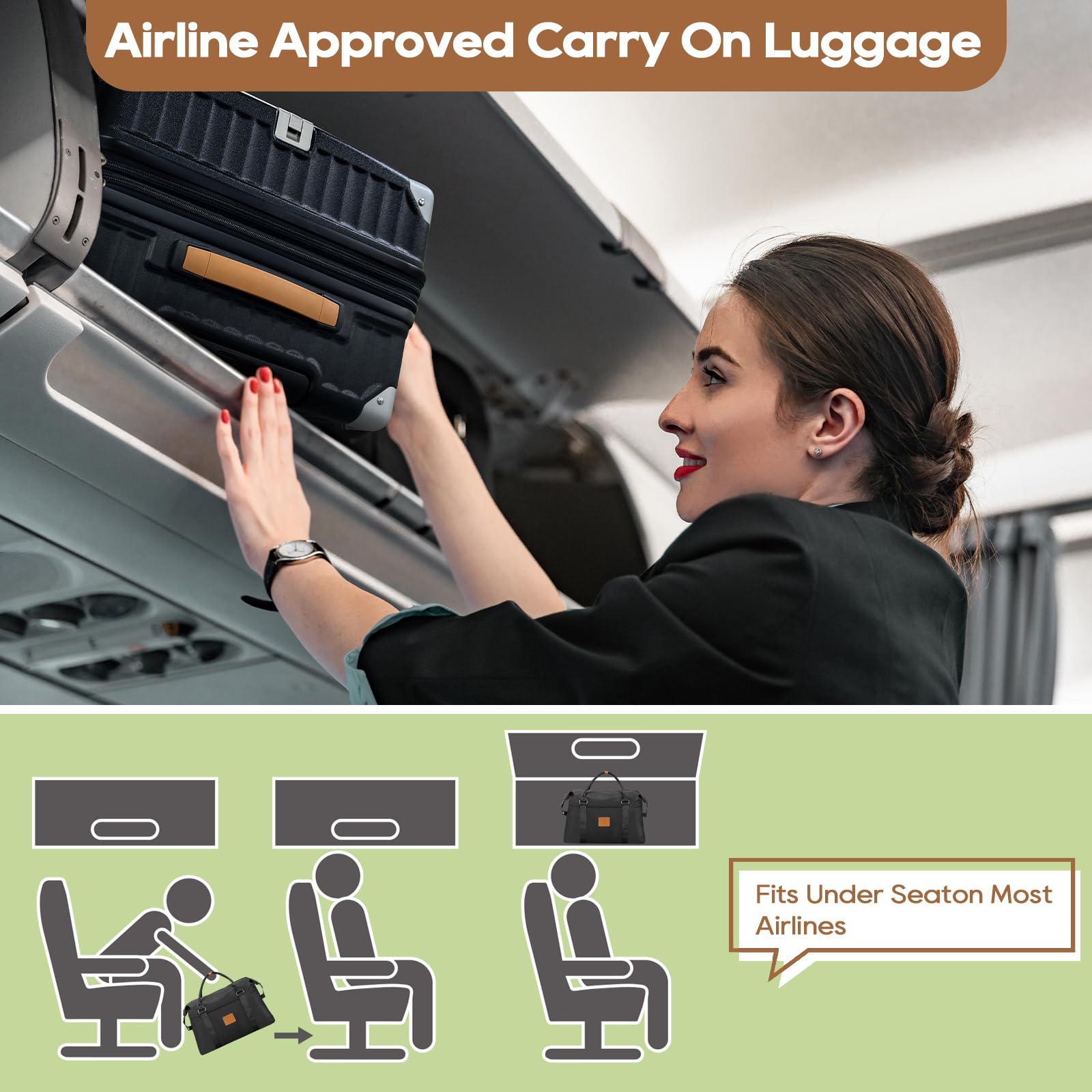 Joyway 20in Expandable Carry On Luggage with USB Charging Port & Cup Holder, Anti-Slip Spinner Wheels, 3-Piece Suitcase Set for Men & Women (Black) - Perfect for Business Travel, Weekend Getaways & Airplane Carry-On