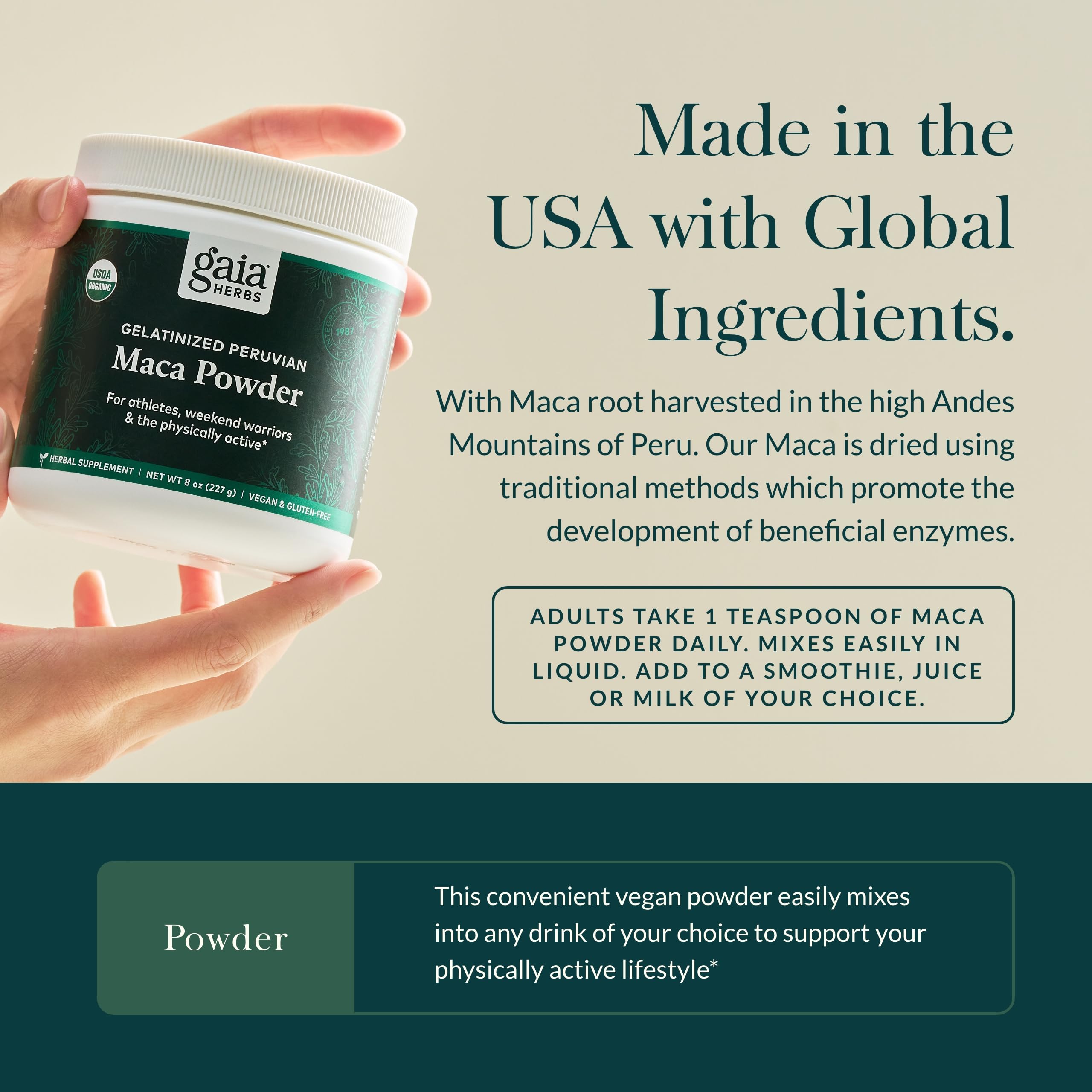 Gaia Herbs Organic Maca Root Powder - USDA Certified Energy & Stamina Supplement - 8oz (69-Day Supply) - Natural Performance Booster for Athletes & Busy Professionals - Supports Healthy Vitality & Endurance