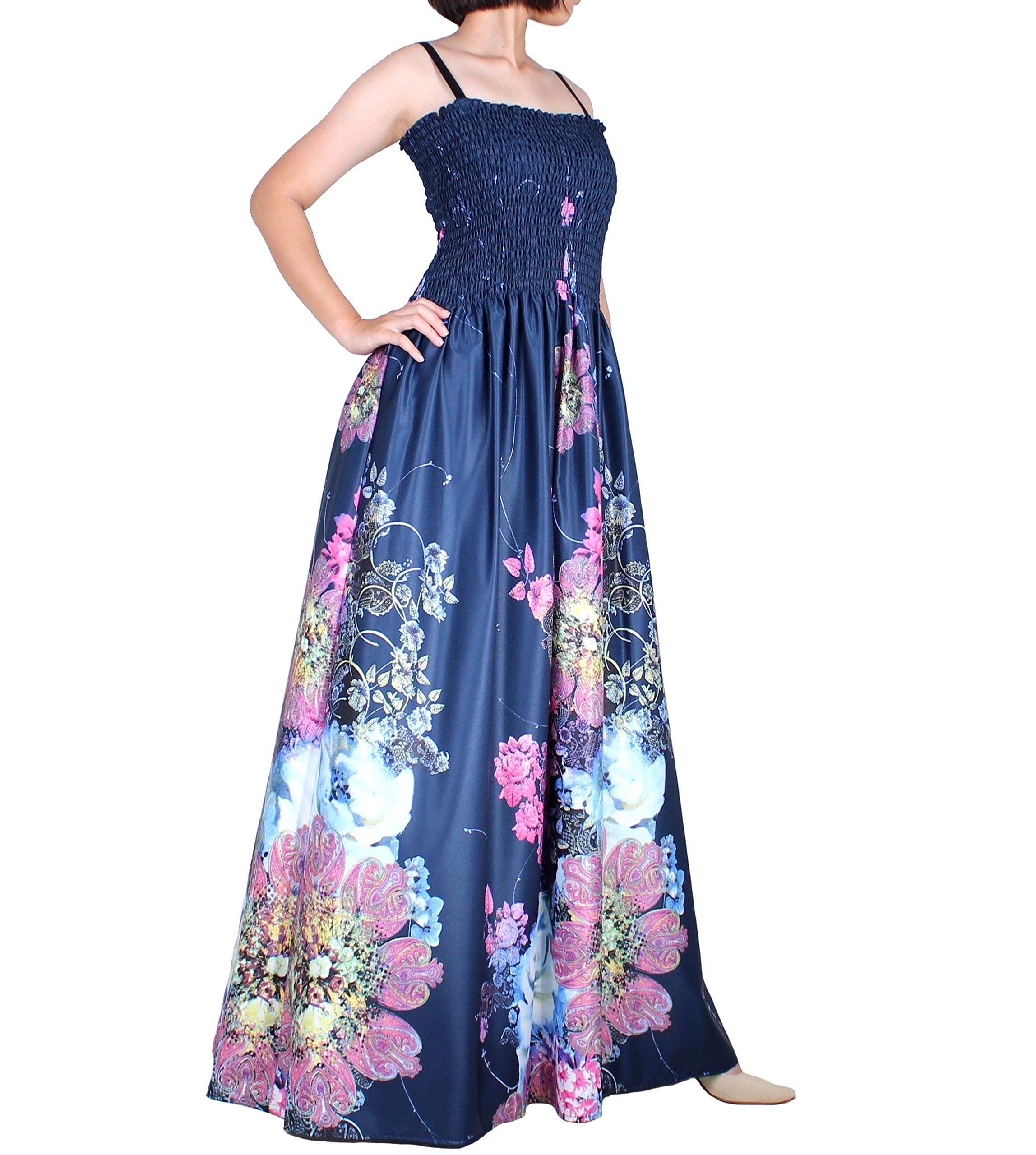Plus Size Navy Blue Floral Maxi Dress for Women - Boho Summer Party & Evening Prom Gown - Perfect for Beach Vacations, Weddings & Special Occasions