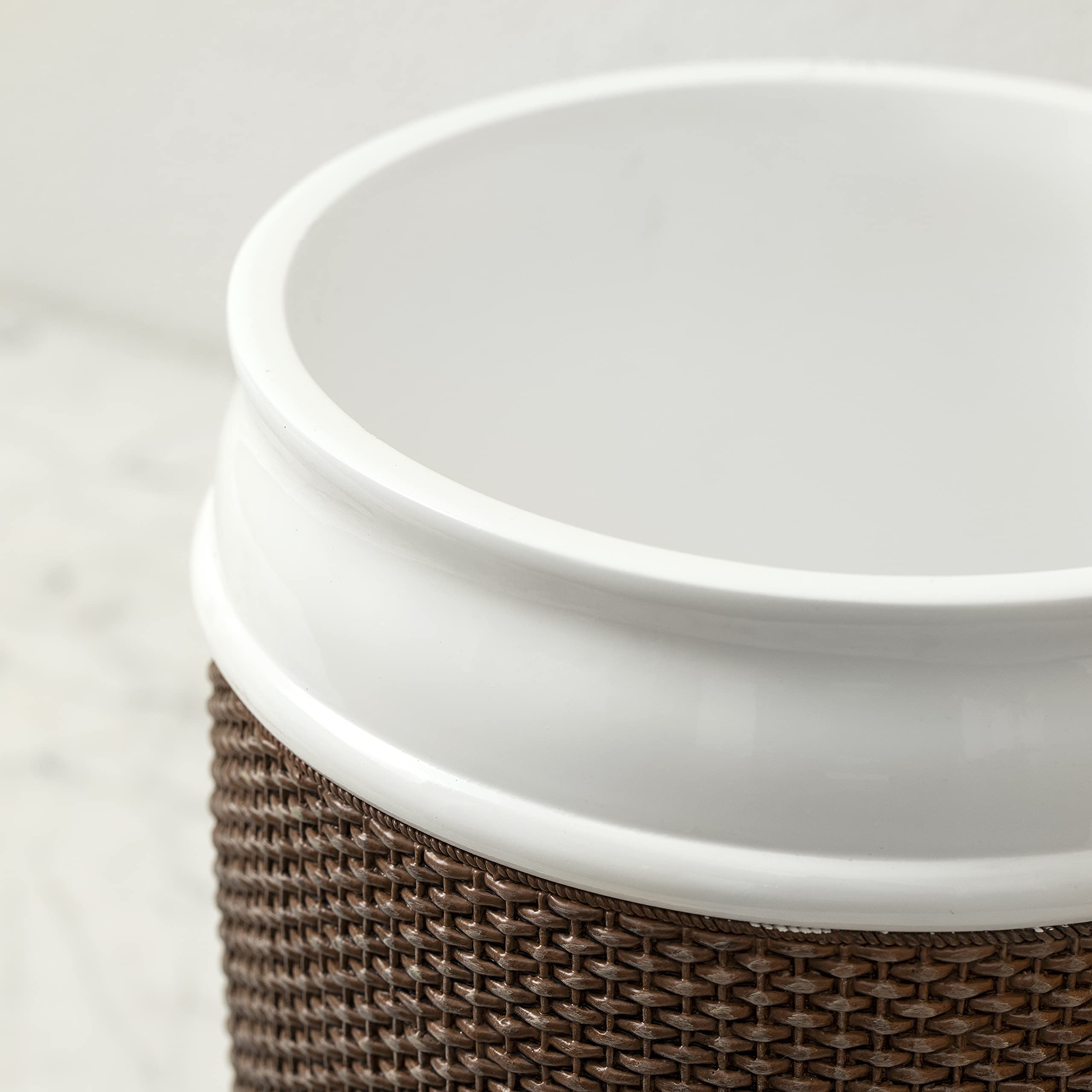 Decorative Resin Bathroom Trash Can - Brown and White Wastebasket for Home, Office & Hotel Use