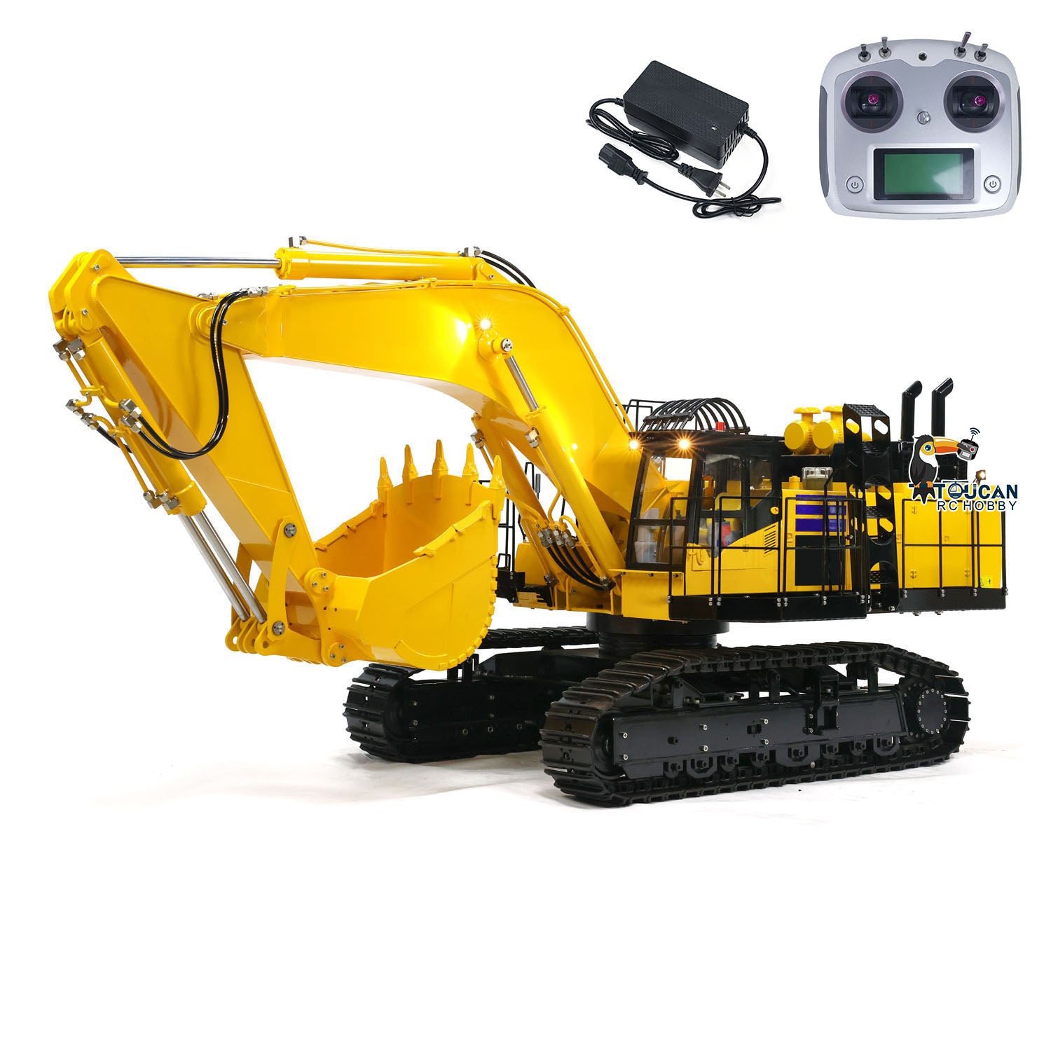 1/8 Scale PC1250 RC Hydraulic Excavator - Metal Heavy Duty Construction Vehicle Toy with Assembled & Painted Light System - Perfect for Construction Enthusiasts, Collectors & RC Hobbyists - Great for Display, Play & Construction Simulation