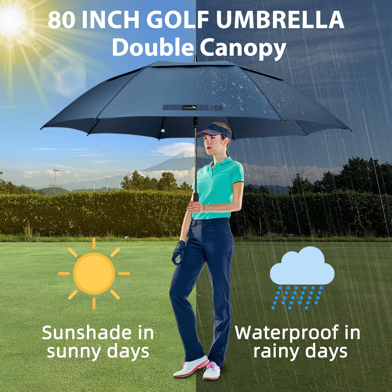 ZOMAKE 80 Inch Extra Large Windproof Golf Umbrella - Double Canopy Vented Design for Rain Protection, Manual Open Push Cart Umbrella for Men & Women | Perfect for Golfing, Outdoor Sports, Beach, and Everyday Use
