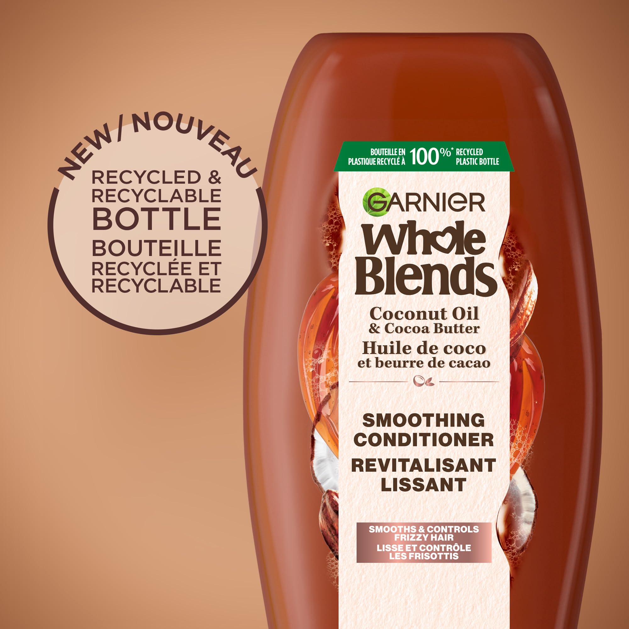 Garnier Whole Blends Frizzy Smoothing Conditioner with Coconut Oil & Cocoa Butter Extracts - 22 Fl Oz for Dry, Frizzy Hair - Hydrating & Nourishing Hair Care - Perfect for Daily Use & Salon-Like Smoothing at Home