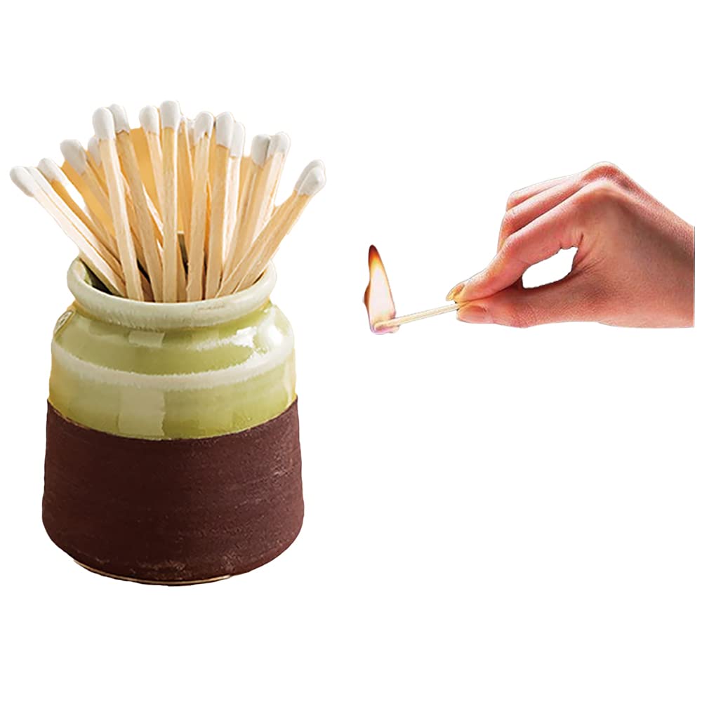 Ceramic Match Striker Holder - Cute Cyan Match Jar with Built-in Striker for Candles, Bathroom Decor & Fireplace Accessories - Matchsticks Not Included - Perfect for Home Decor, Gift & DIY Projects