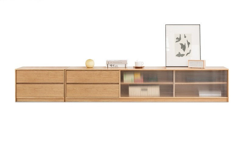 Solid Oak Wood TV Stand with Storage - Modern Entertainment Center for Living Room, Bedroom & Home Theater