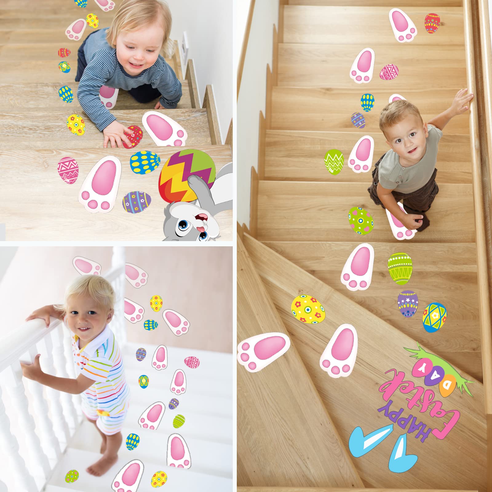 110 Pcs Easter Bunny Footprint Stickers - No Residue Peel & Stick Floor Decals - 14 Rabbit Footprint Designs for Easter Decorations, Egg Hunts & Kids' Activities - Perfect for Home, Classroom & Party Scenes