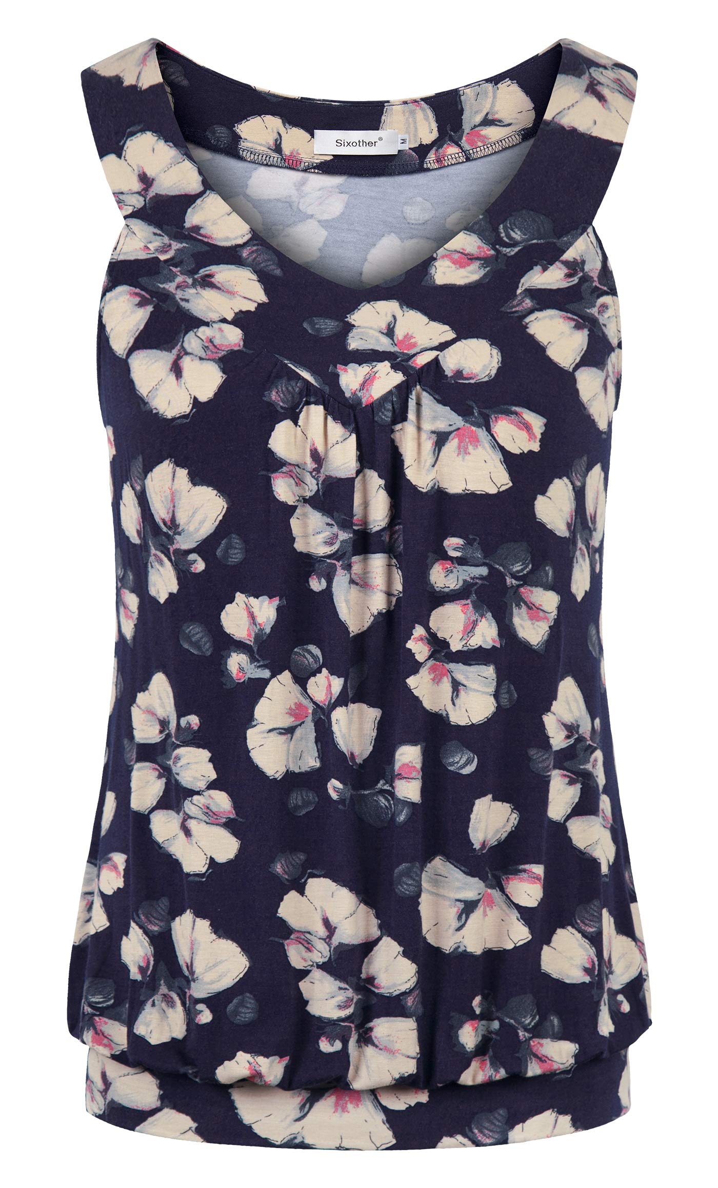 Sixother Women's V-Neck Cami Tank Tops - Flowy Peated Summer Tunic Tops for Casual Wear, Beach & Vacation Outfits