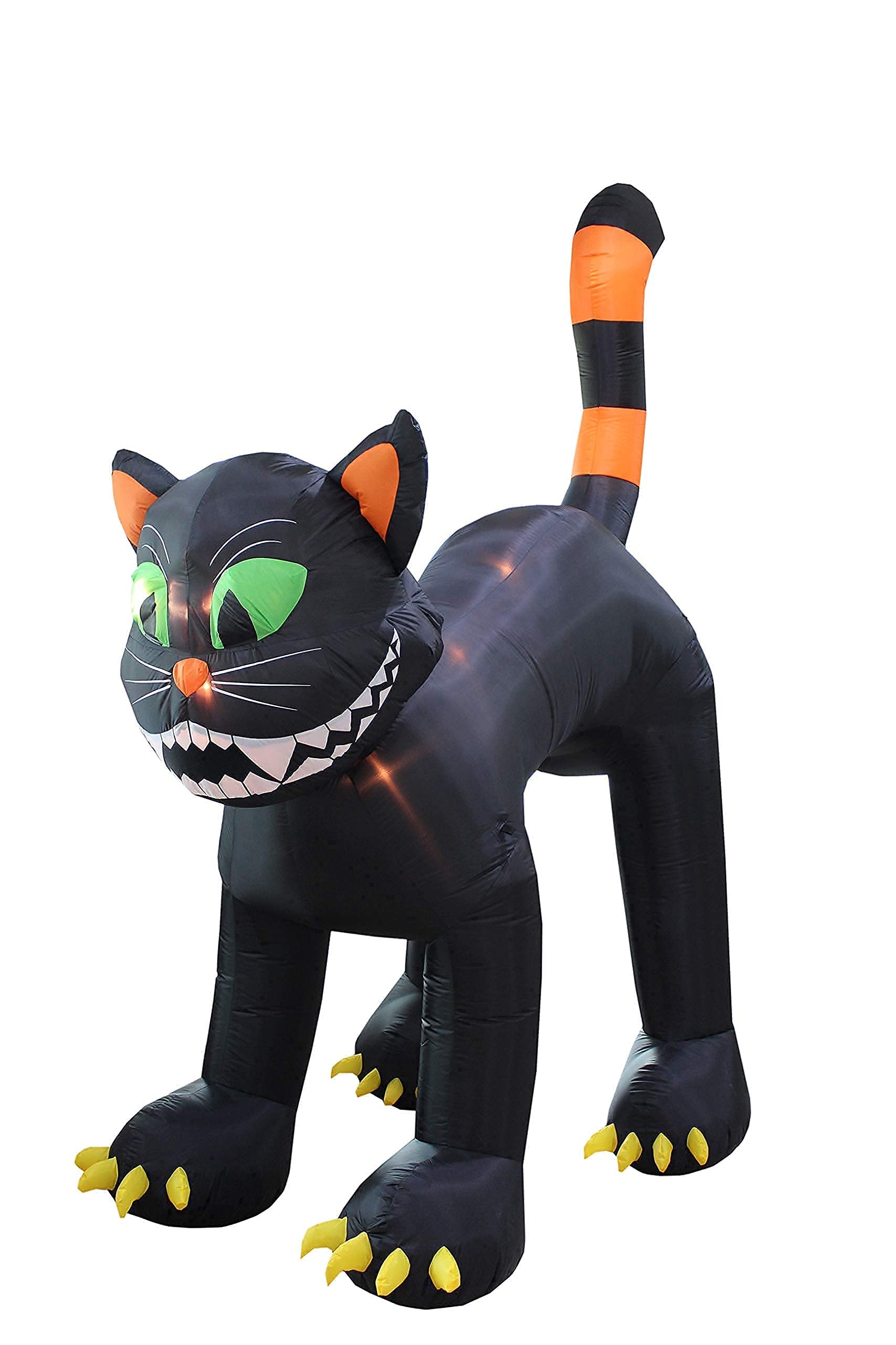 11FT Giant Animated Inflatable Black Cat & 7FT Skeleton Train Halloween Decorations Set with Ghost Tombstone & LED Lights - Outdoor Party Yard Decor for Halloween, Haunted House & Spooky Events
