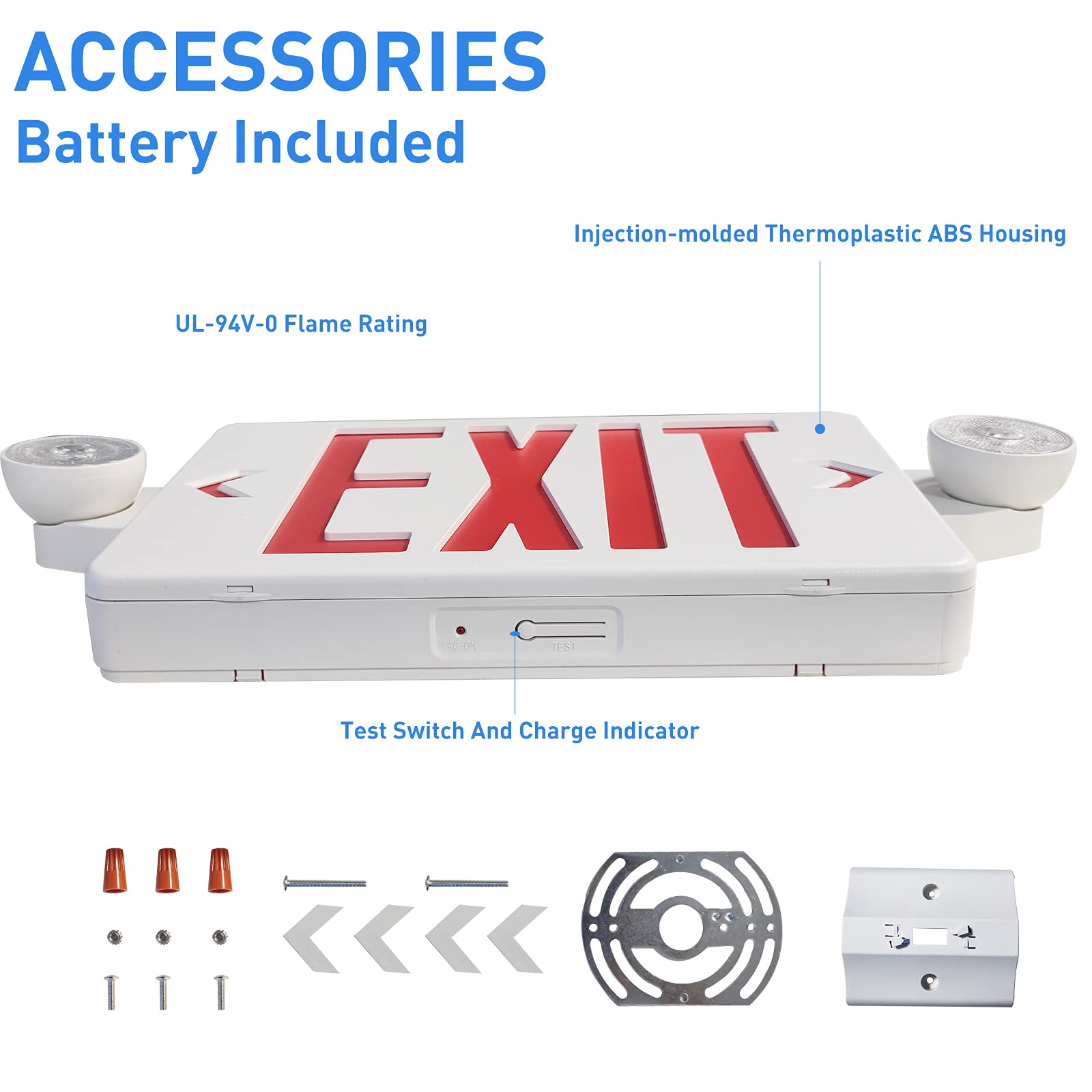 OSTEK UL Certified 120-277V Emergency Exit Sign with Backup Battery - ABS Fire Safety Red Double Face Sign with 2 Adjustable Flood Lights & 90min Backup (6 Pack) - Ideal for Commercial Buildings, Warehouses & Public Safety Areas