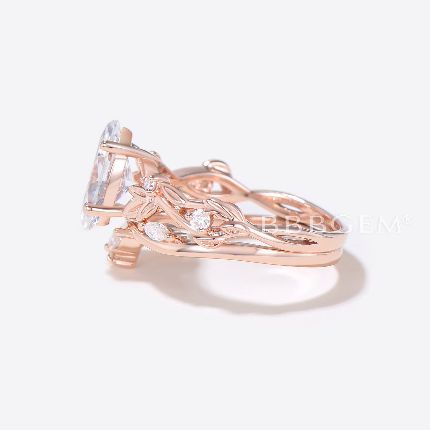 Marquise Cut Moissanite Engagement Ring Set with Leaf Branch Design - Perfect for Wedding Proposals, Anniversaries & Romantic Gifts