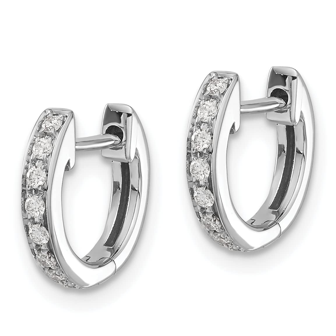 14K Solid White Gold Diamond Hinged Round Huggie Small Hoop Earrings for Women - Dainty Everyday Luxury Jewelry Gift for Her - Perfect for Work, Date Night & Special Occasions
