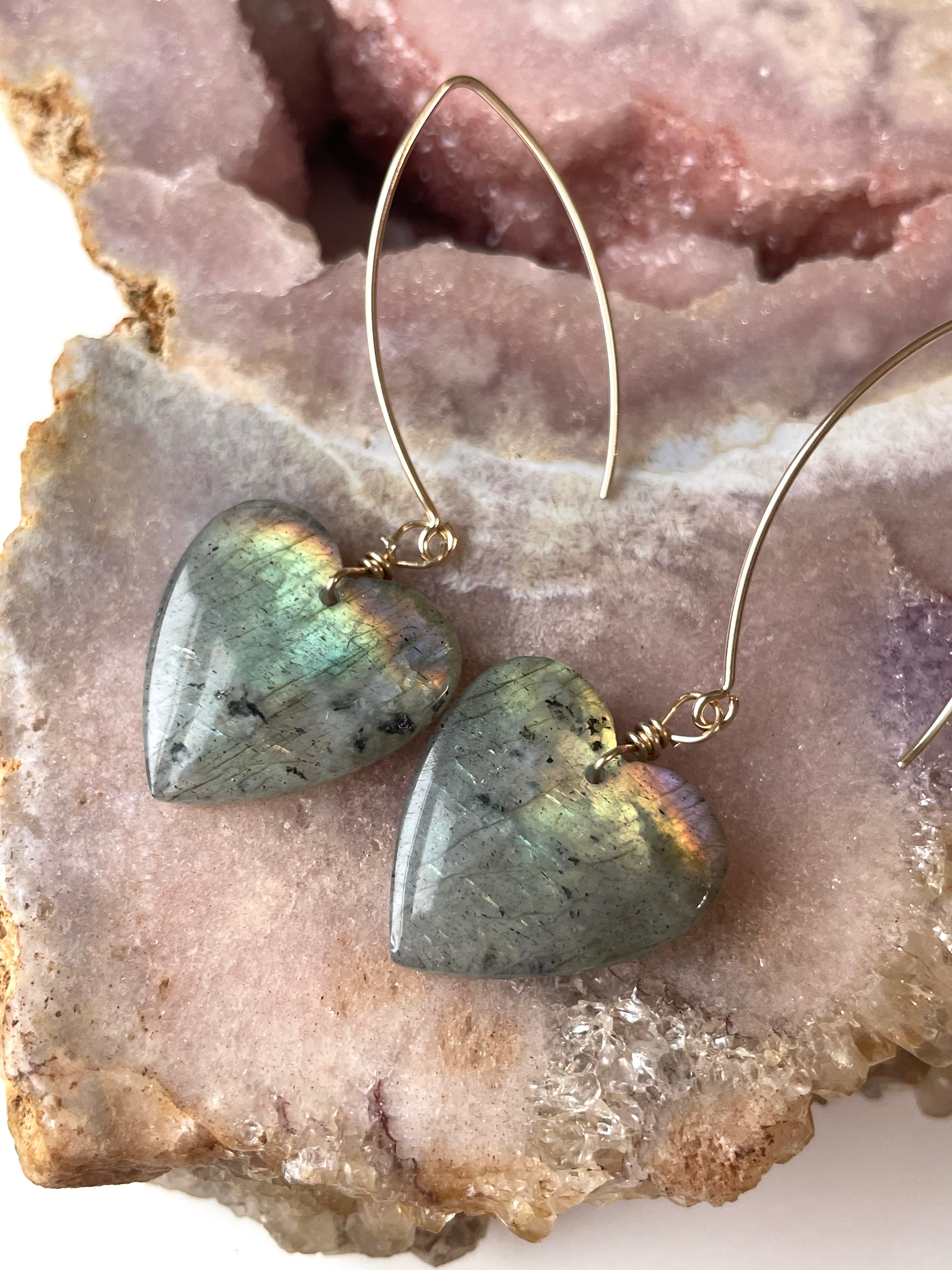 Gold Labradorite Dangle Drop Crystal Earrings for Women - Elegant Bohemian Jewelry for Party, Wedding & Everyday Wear
