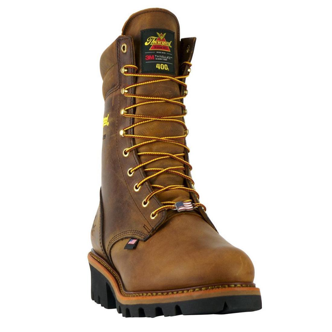 Logger Series 9 Insulated Waterproof Boots for Men - Crazy Horse Brown Leather Work Boots - Winter Snow Hiking & Construction Work Safety Shoes