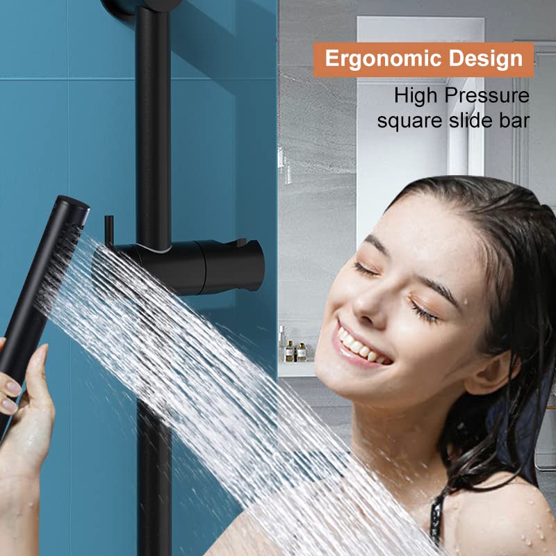 Round Handheld Shower Head with Adjustable Slide Bar - Matte Black Shower Wand with 59.06-Inch Hose - Height Adjustable Shower System for Bathroom, Spa & Relaxation