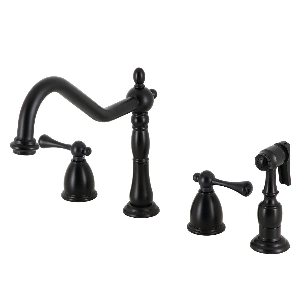 Kingston Brass KB1798BLBS Heritage Widespread Kitchen Faucet - Modern Pull-Down Sprayer, Oil-Rubbed Bronze Finish for Farmhouse & Traditional Kitchens | Perfect for Cooking, Washing Dishes & Filling Pots