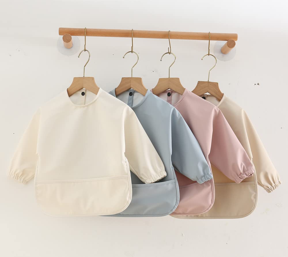 Waterproof Baby Bibs for Infants & Toddlers - Long Sleeve Feeding Bib with Food Catcher | Washable & Easy to Clean | Perfect for Messy Meals, Baby Led Weaning & On-the-Go Feeding