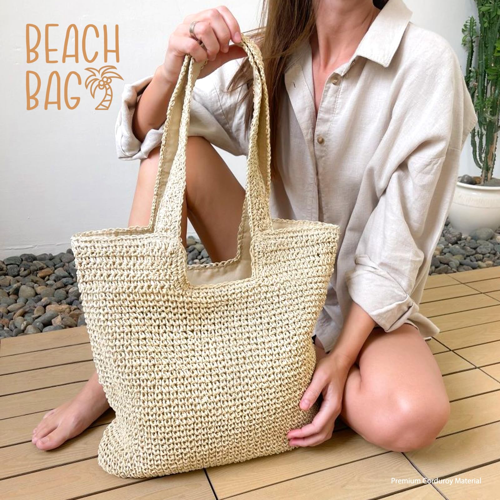 hatisan Straw Beach Bag for Women - Summer Woven Tote Shoulder Handbag - Boho Style Beach Accessory for Pool, Vacation & Outdoor Activities