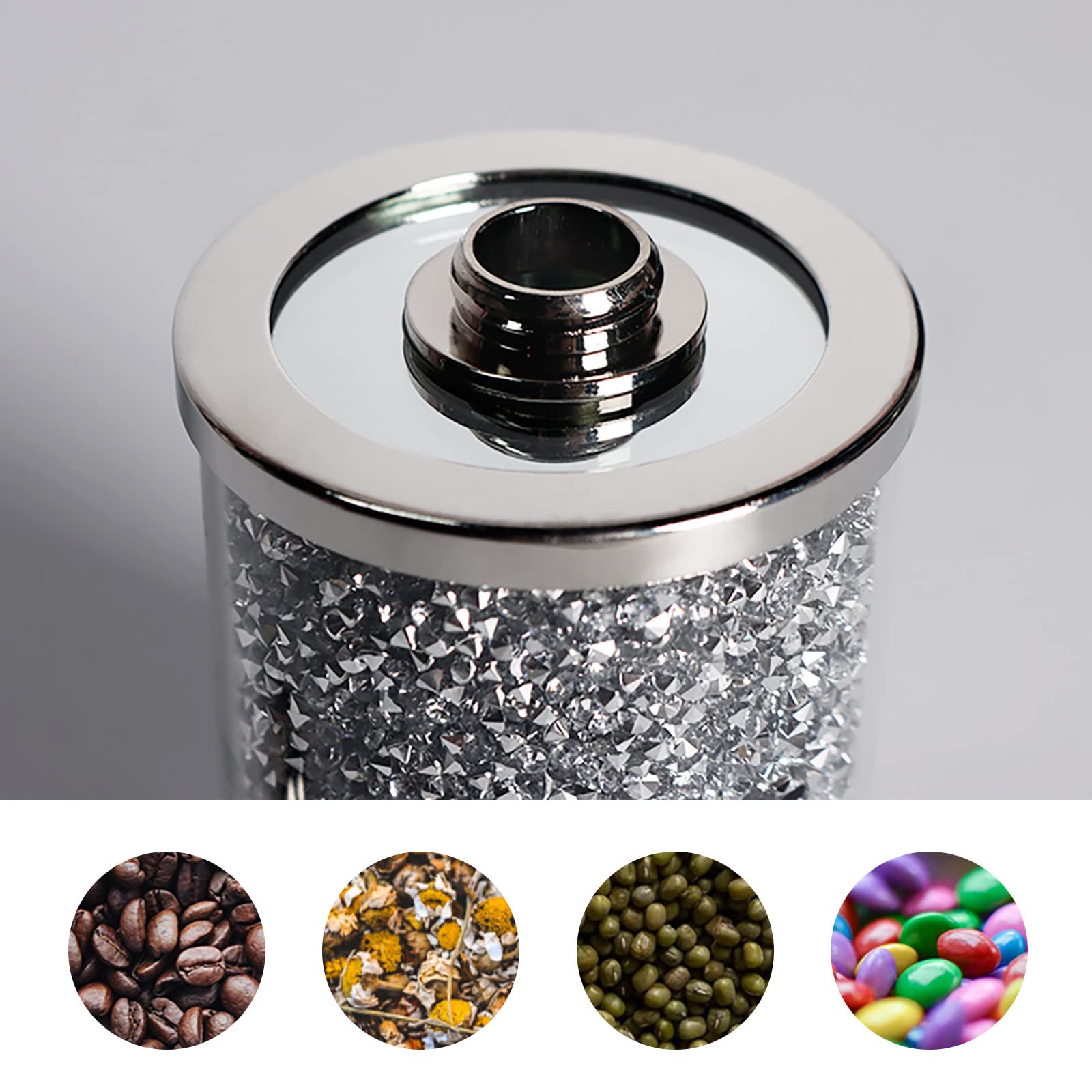 Sparkling Crystal Salt and Pepper Shakers Set with Elegant Tray - Diamond-Cut Luxury Kitchen Decor for Countertop - Perfect for Dining Table, Wedding Gifts & Home Entertaining - Silver Finish