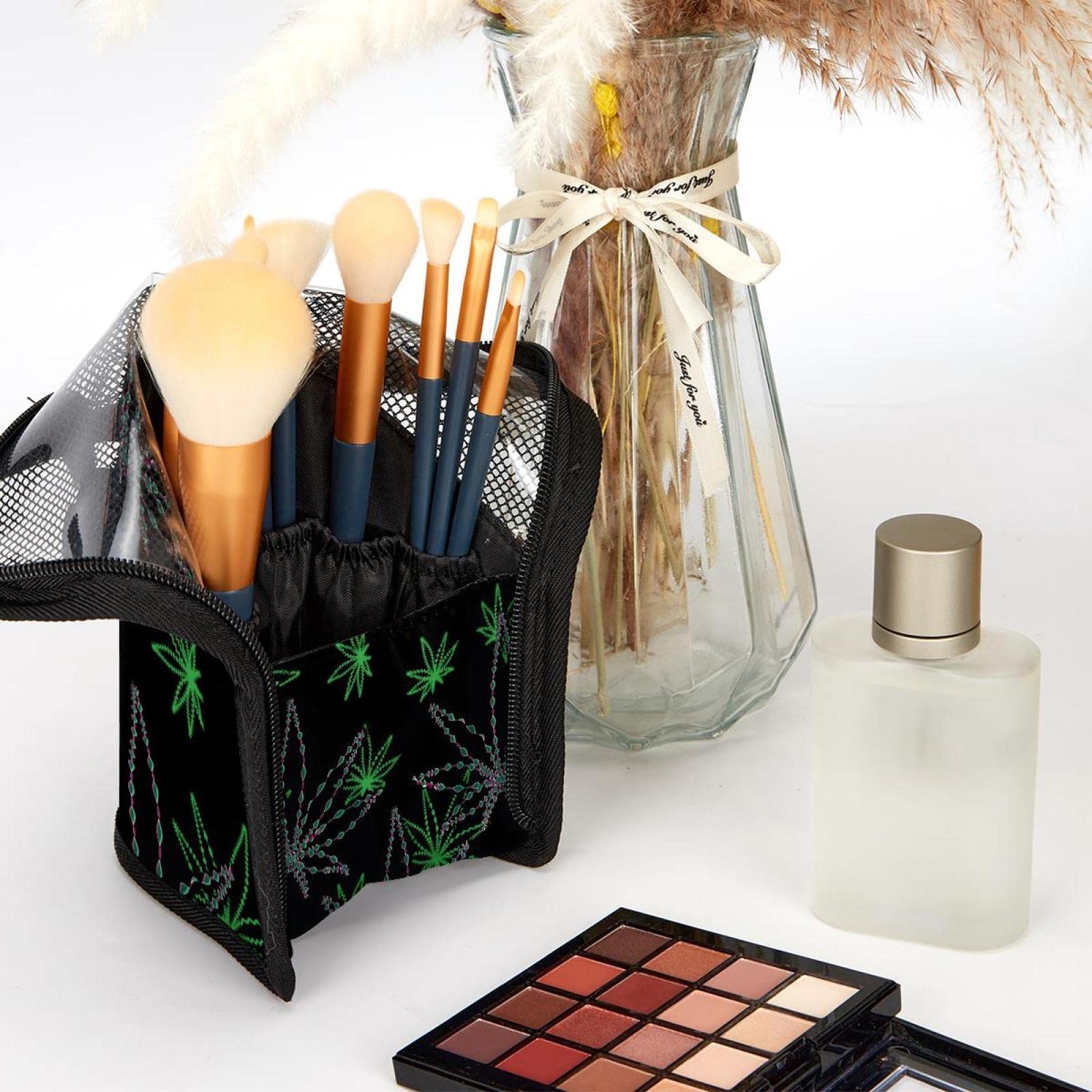12-Piece Makeup Brush Organizer Bag with Colored Fantasy Leaves Design - Portable Travel Makeup Brush Holder Case for Professional Artists & Beginners (Perfect for Travel, Home Use & Salon Organization)