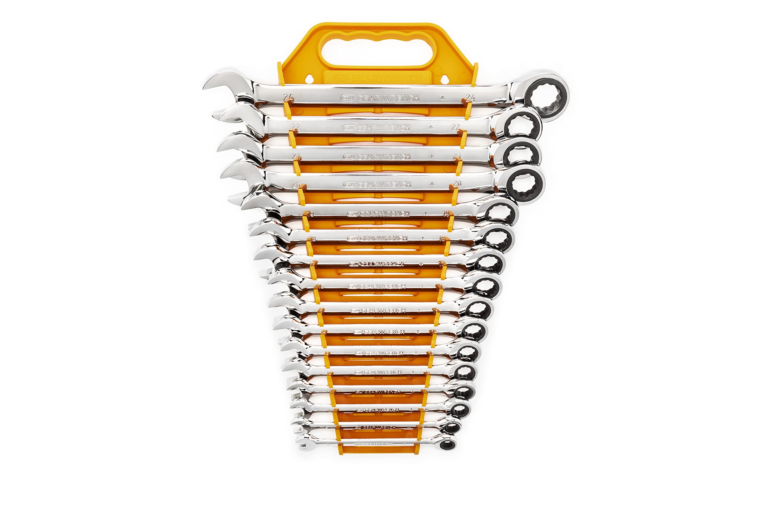 GEARWRENCH 16-Piece Metric Ratcheting Combination Wrench Set with Tray (9416) & 13-Piece SAE 12-Point Reversible Ratcheting Wrench Set (9509N) - Professional Automotive Tool Kit for Mechanics, DIY Repairs, and Home Improvement Projects