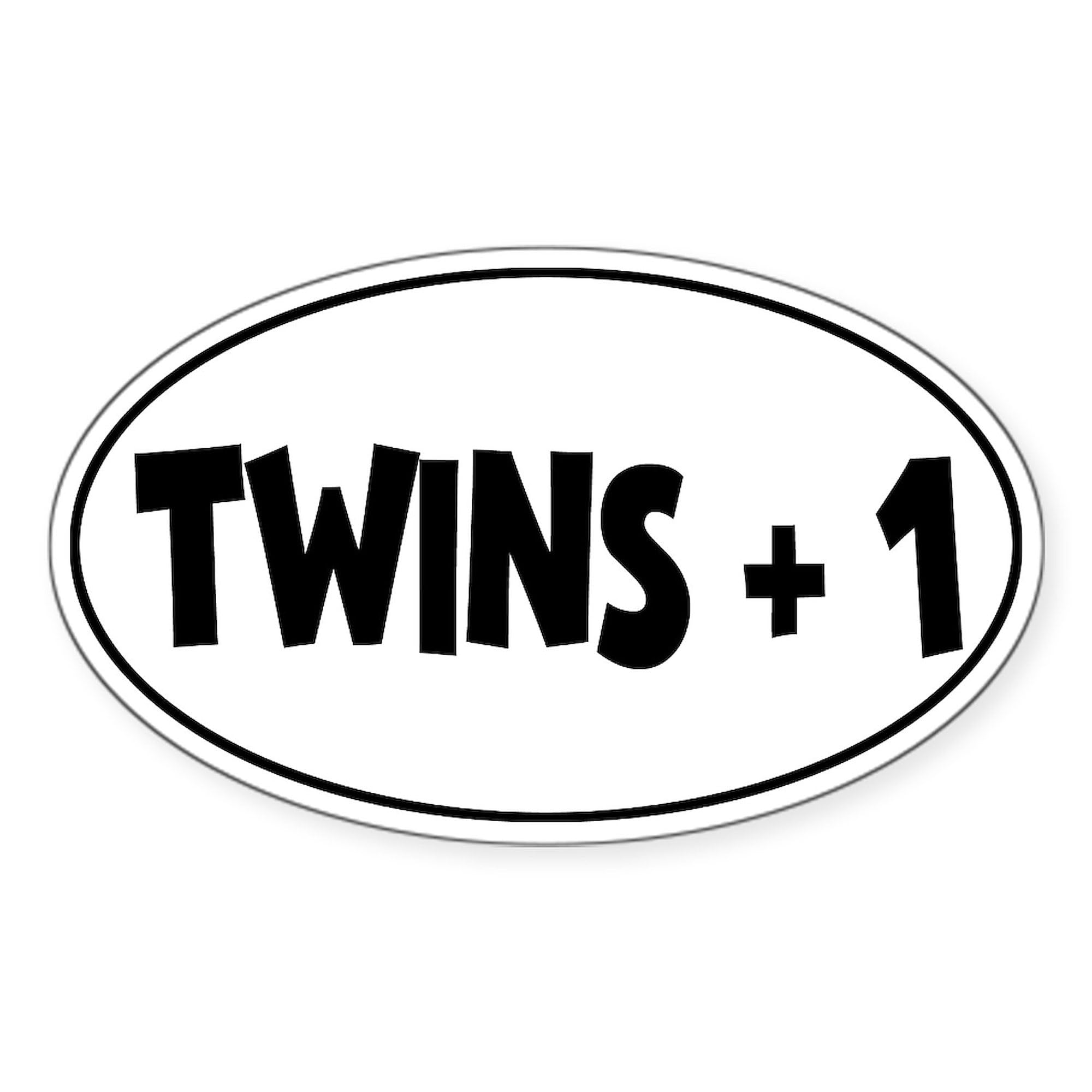 Twins Plus One Oval Car Bumper Sticker - Funny Family Decal for Vehicles, Laptops & Windows - Perfect for Parents of Multiples