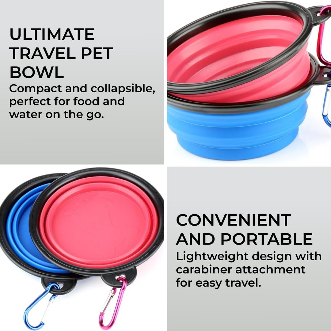 H&S 2 Pack Collapsible Silicone Travel Bowls for Dogs & Cats - Portable Pet Food & Water Dish for Hiking, Camping, Travel (Small) - Perfect for Outdoor Adventures & On-the-Go Feeding