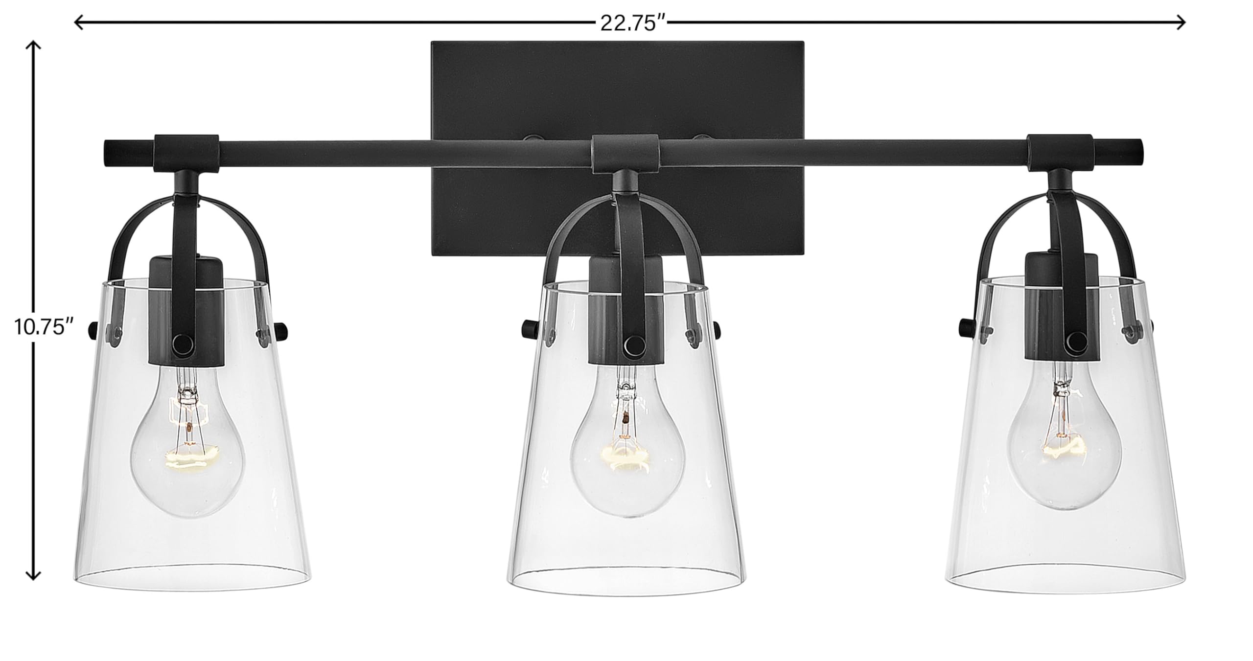 Hinkley Foster 3-Light Bathroom Vanity Light Fixture - Up/Down Mounting, Transitional Style - Black Finish with Clear Glass Shades - Perfect for Modern Bathroom, Powder Room, and Spa Lighting
