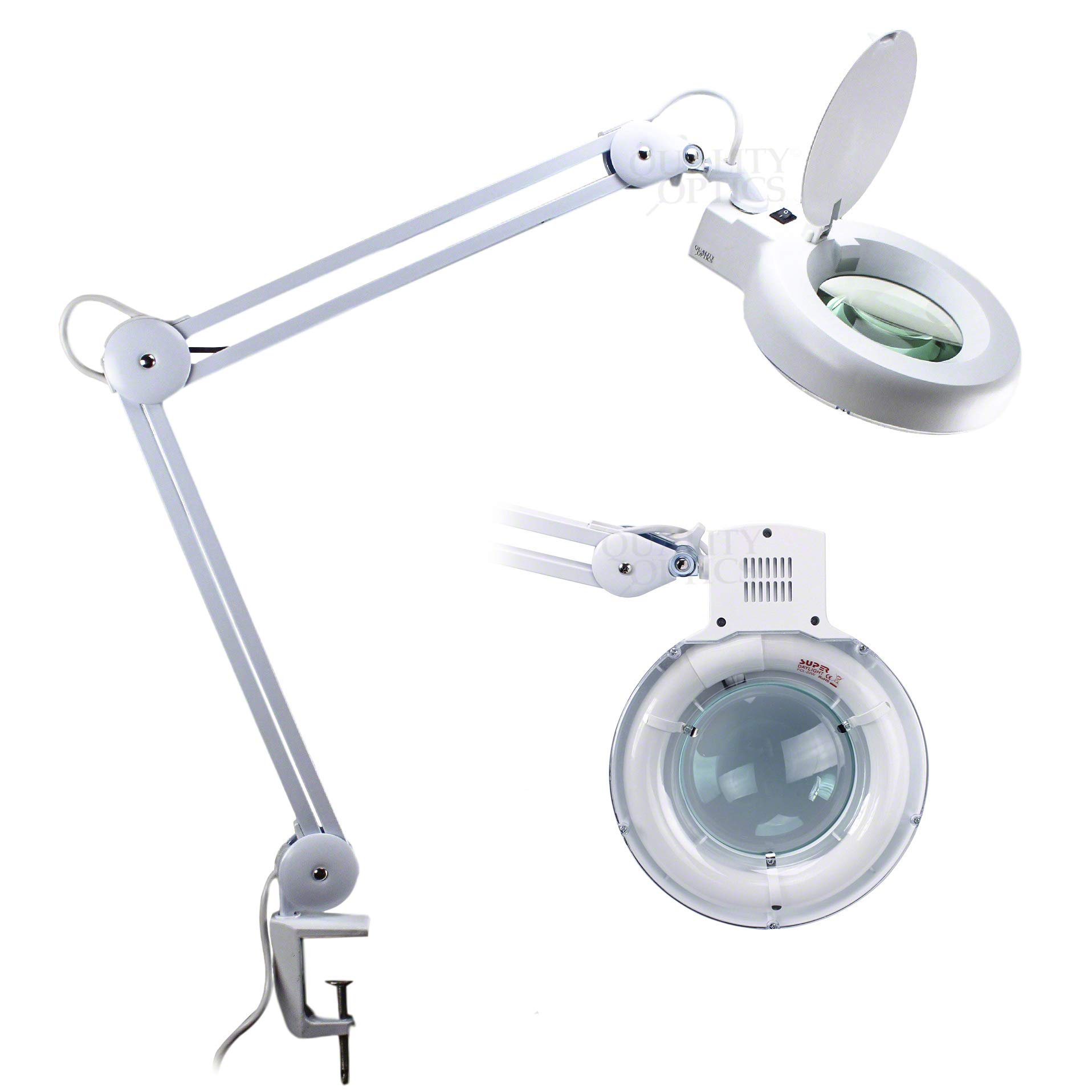 **Desk Clamp Magnifier Lamp with 8D Magnifying Glass Lens - White Fluorescent Light for Close Work, Reading, Crafts & Electronics Repair (No Stand Included)**