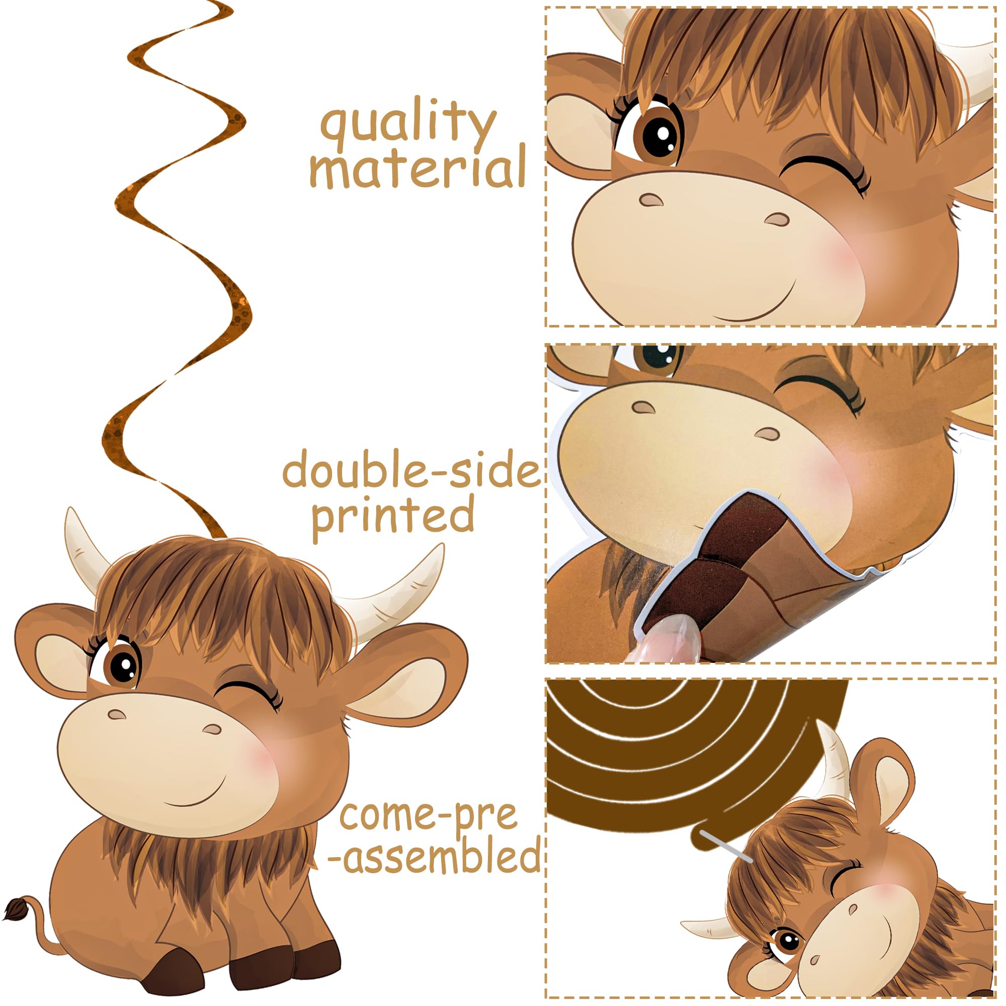 15pcs Highland Cow Hanging Swirl Decorations - Brown Cow Print Party Supplies for Western Theme Birthday, Baby Shower & Kids Events | Perfect for Farm Animal, Rustic & Country Style Celebrations