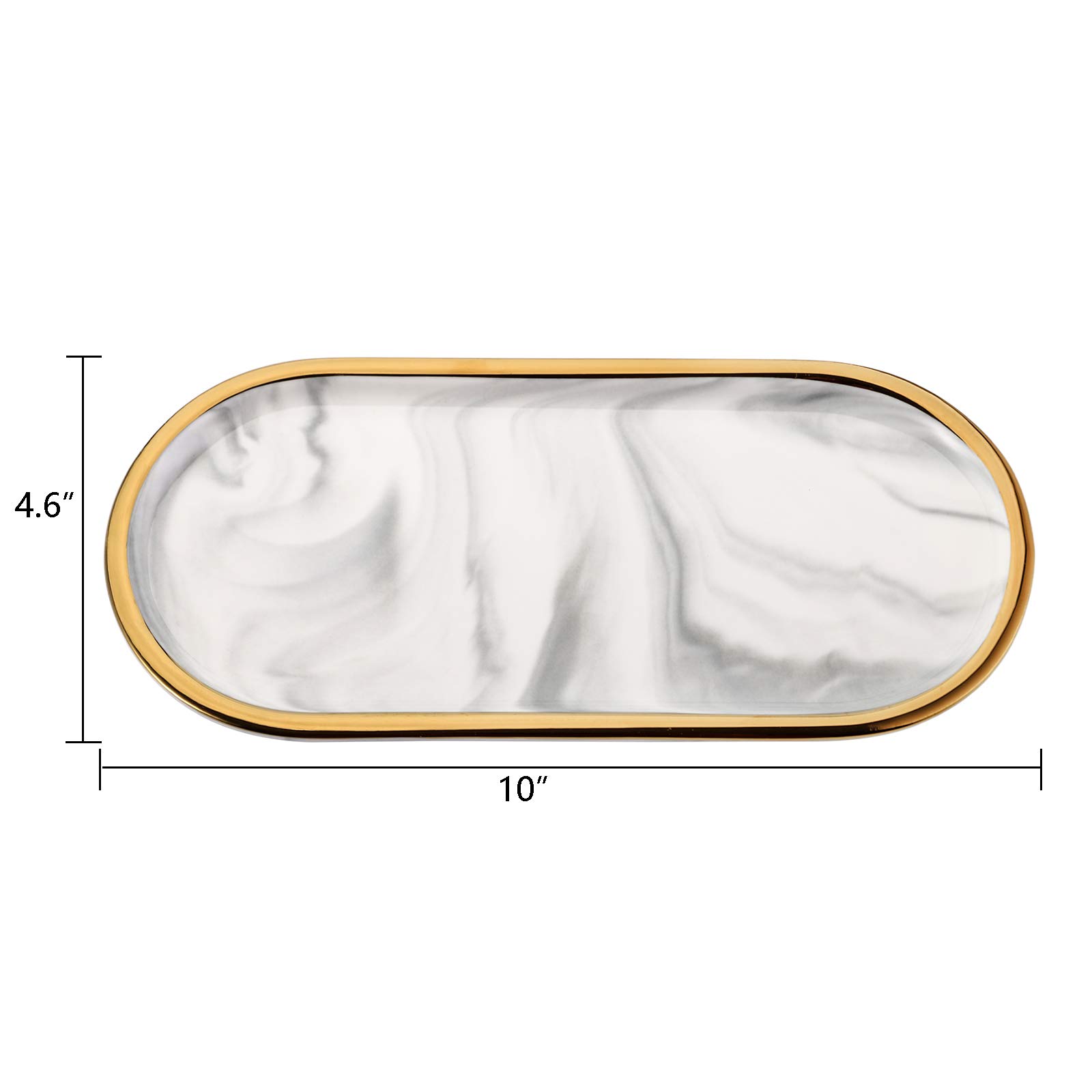 TOPZEA 2 Pack 10 Inch Ceramic Vanity Trays - Elegant Marble Oval Bathroom Organizer with Gold Trim for Jewelry, Perfume & Soap | Perfect for Sink Countertop, Dresser Decor & Candle Holder Display