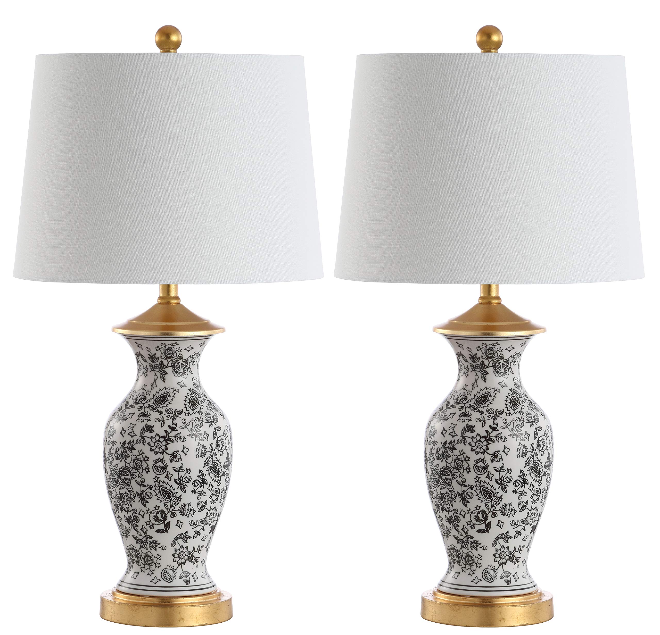 SAFAVIEH Kaeden Floral Black and White 27-Inch Table Lamp Set of 2 with LED Bulbs - Modern Lighting for Bedroom, Living Room, Home Office & Nightstand - Perfect for Reading, Working & Ambient Lighting