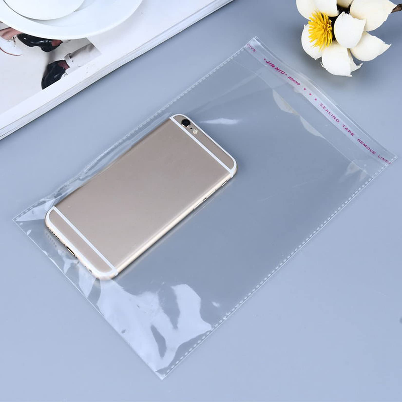 Yotelab 8x11 Inch Self Sealing Cellophane Bags - 100 Pcs Clear Resealable Plastic Bags for Product Packaging, Clothing Storage, Photo & Card Protection - Perfect for Retail, Crafts & Gift Wrapping
