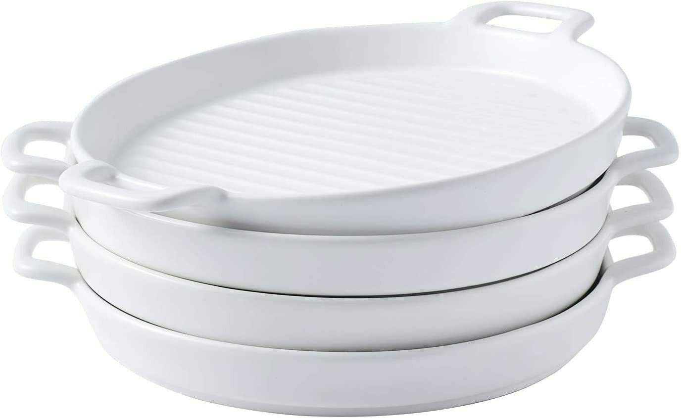 CompreDH 8-inch White Ceramic Round Dinner Plates, Set of 4 - Durable Porcelain Dishes for Everyday Dining, Restaurants & Home Kitchen Use