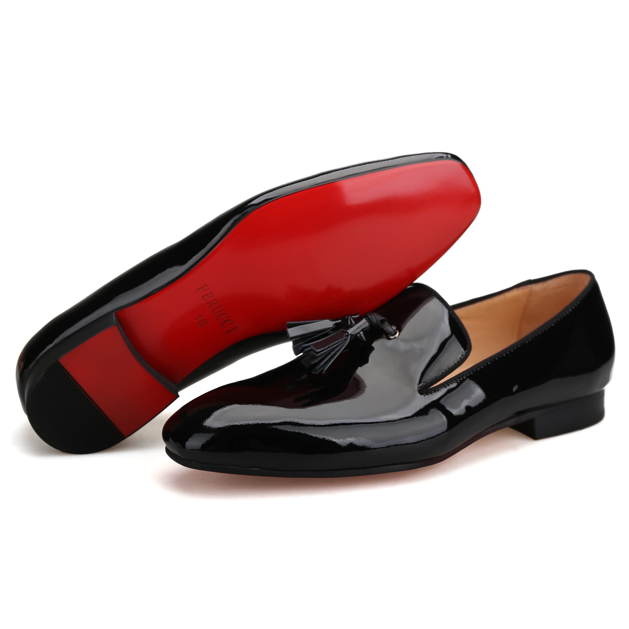 FERUCCI Men's Black Leather Loafers with Spikes & Tassels - Comfortable Dress Shoes for Wedding, Prom, Party & Formal Occasions