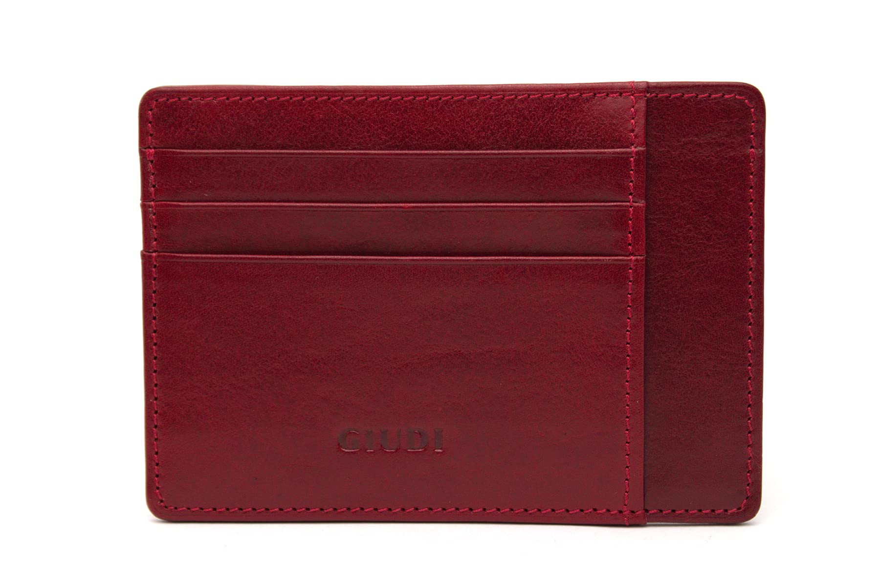 Giudi Slim Mini Leather Card Holder Wallet for Women & Men - RFID Blocking, Compact & Lightweight (Red) - Perfect for Travel, Business & Everyday Use
